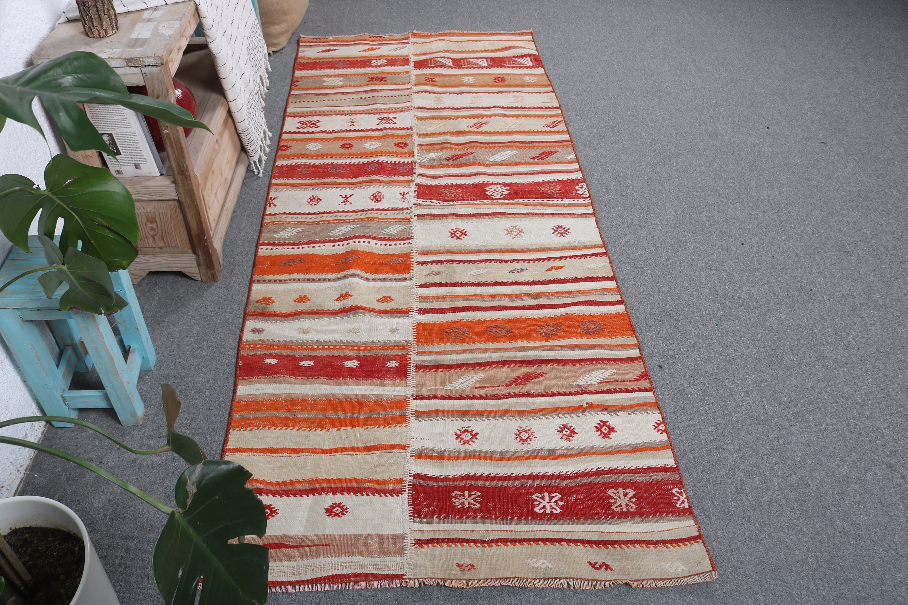 Accent Halıları, 3.1x7.5 ft Accent Halıları, Yer Halıları, Kilim, Boho Halıları, Türk Halısı, Vintage Halılar, Turuncu Yatak Odası Halıları, Dekoratif Halılar