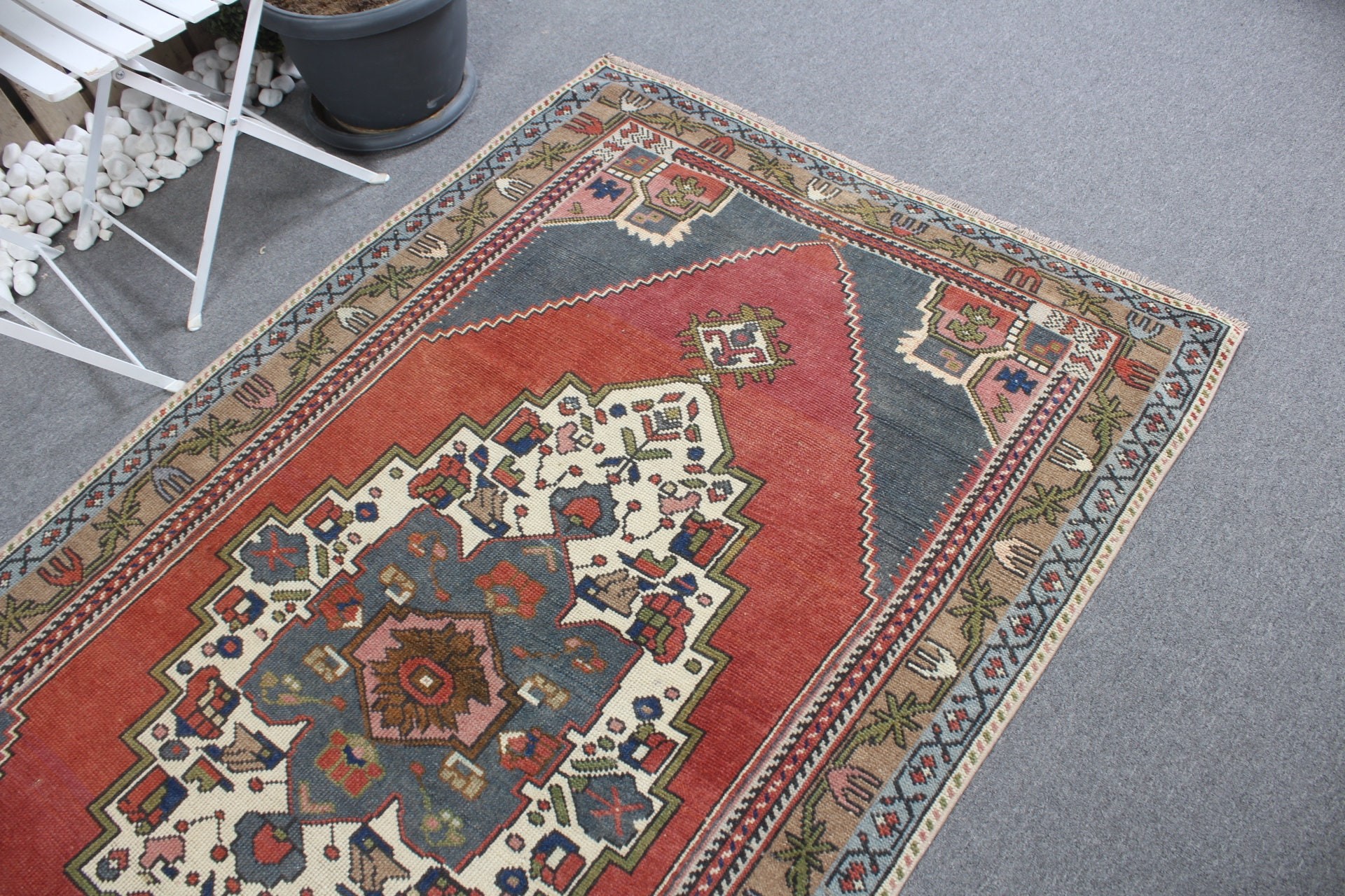 Vintage Rug, Oriental Rugs, Pastel Rug, 4.1x7.2 ft Area Rug, Red Floor Rug, Indoor Rug, Rugs for Dining Room, Turkish Rugs