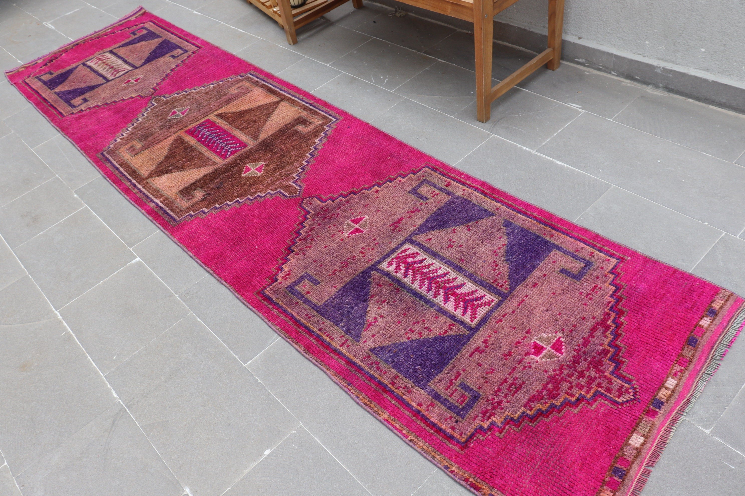 Oushak Rugs, Turkish Rug, Vintage Rugs, 2.8x11.6 ft Runner Rug, Stair Rugs, Pink Cool Rugs, Rugs for Kitchen, Corridor Rug