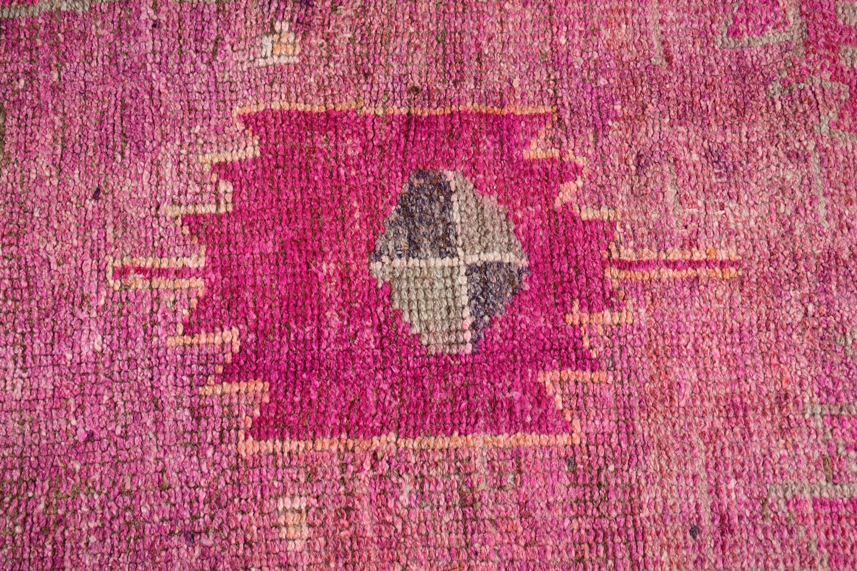 Vintage Rug, Hand Knotted Rug, Stair Rug, 2.2x10.8 ft Runner Rugs, Cool Rugs, Pink Moroccan Rug, Rugs for Kitchen, Wool Rug, Turkish Rug