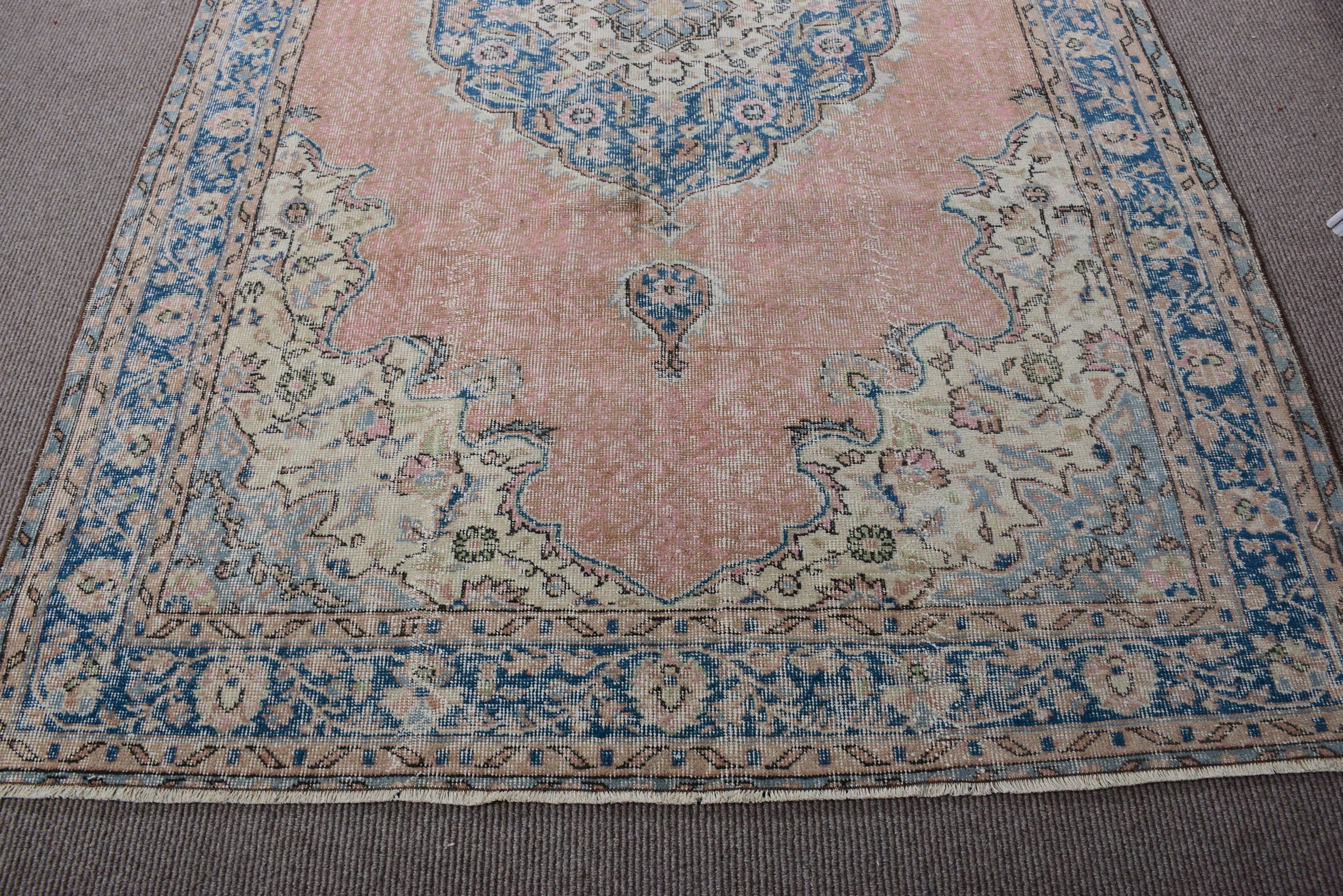 Türk Halısı, 5.9x9.1 ft Büyük Halı, Turuncu Geometrik Halı, Yün Halılar, Büyük Vintage Halılar, Büyük Oushak Halıları, Vintage Halı, Anadolu Halıları