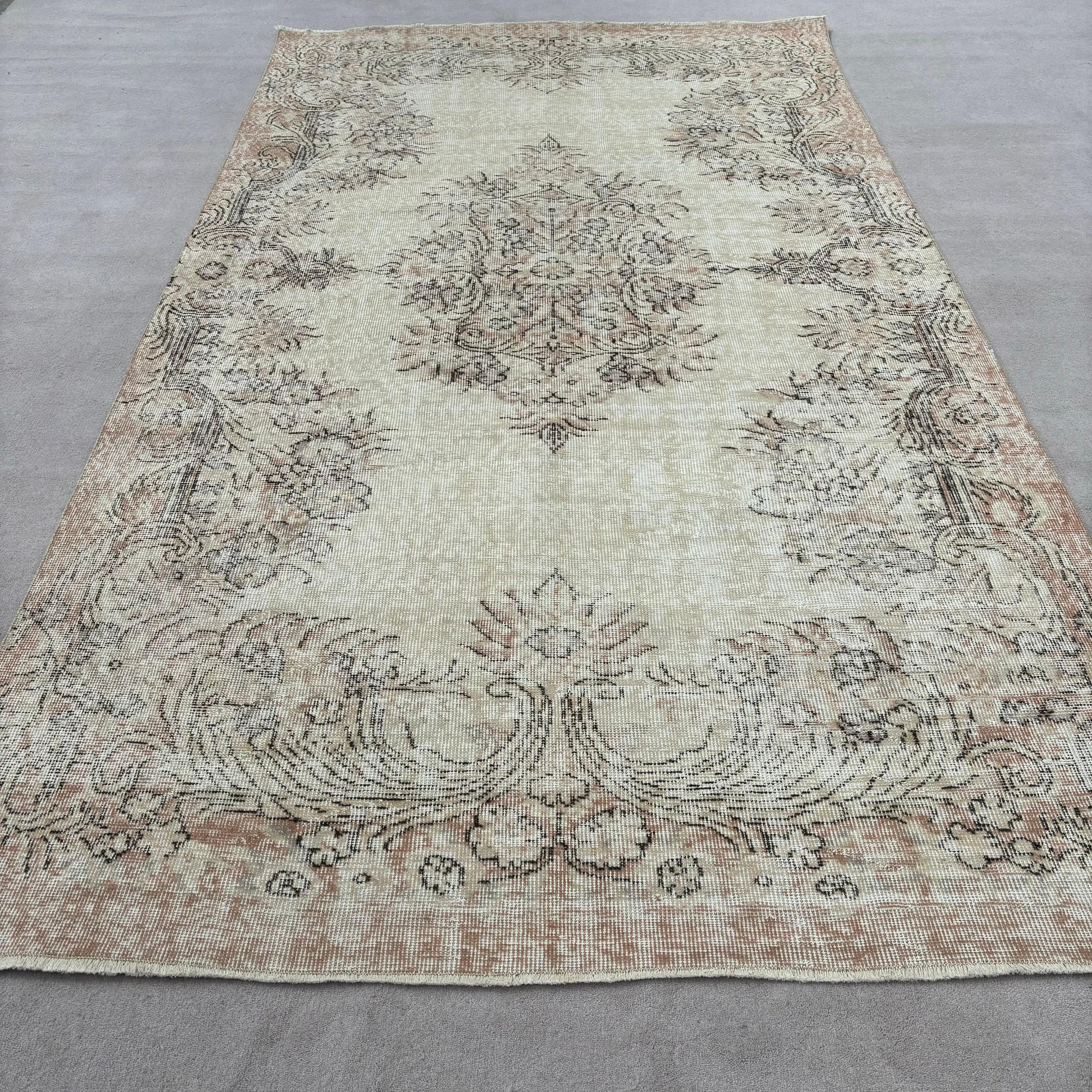 Oushak Halı, Yer Halısı, 5.2x9.3 ft Büyük Halılar, Türk Halıları, Büyük Vintage Halı, Vintage Halı, Büyük Oushak Halıları, Egzotik Halılar, Bej Boho Halı