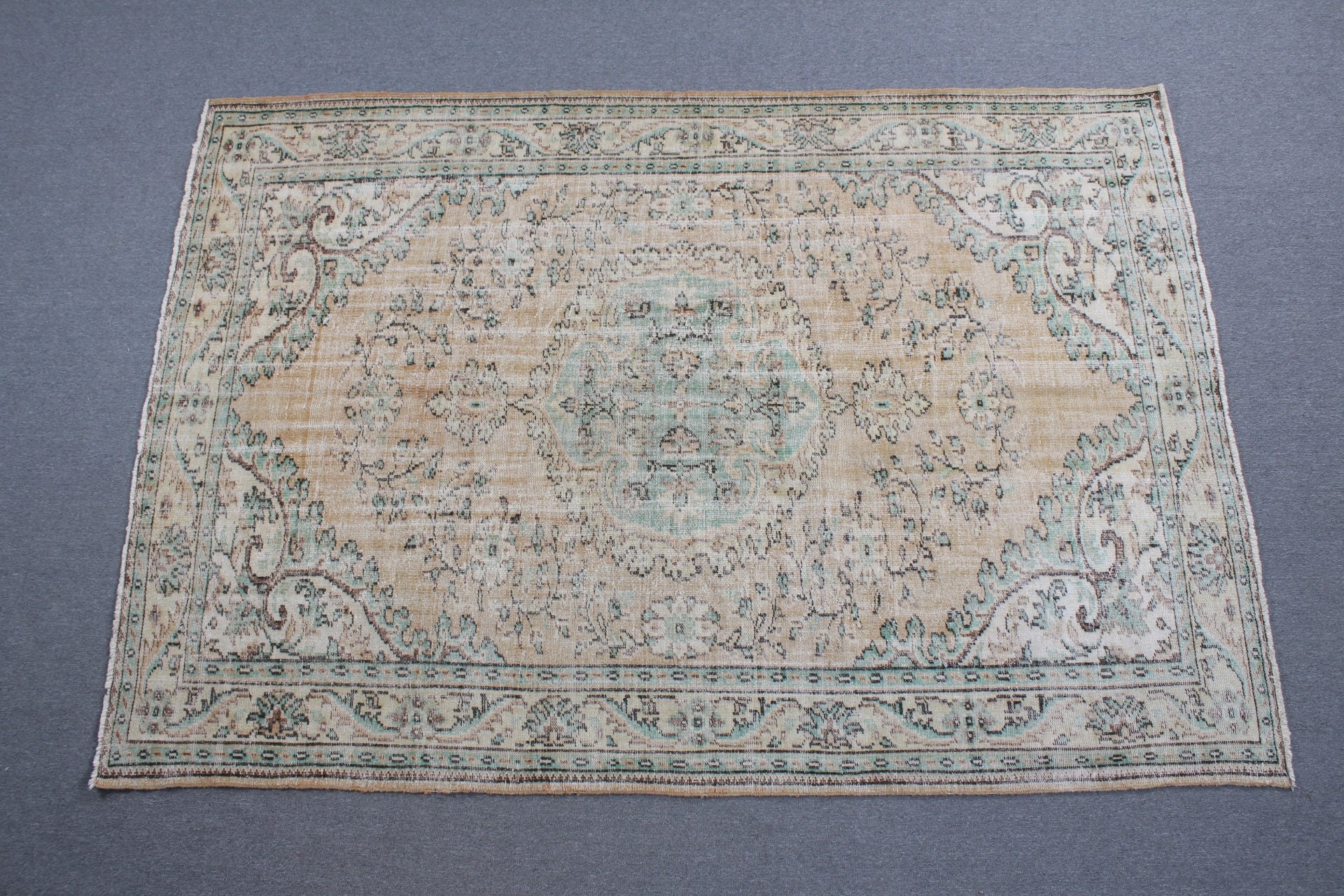 Türk Halıları, Yer Halısı, Turuncu Anadolu Halısı, Anadolu Halısı, Yatak Odası Halısı, Vintage Dekor Halısı, Vintage Halısı, Salon Halısı, 6,3x9,1 ft Büyük Halılar