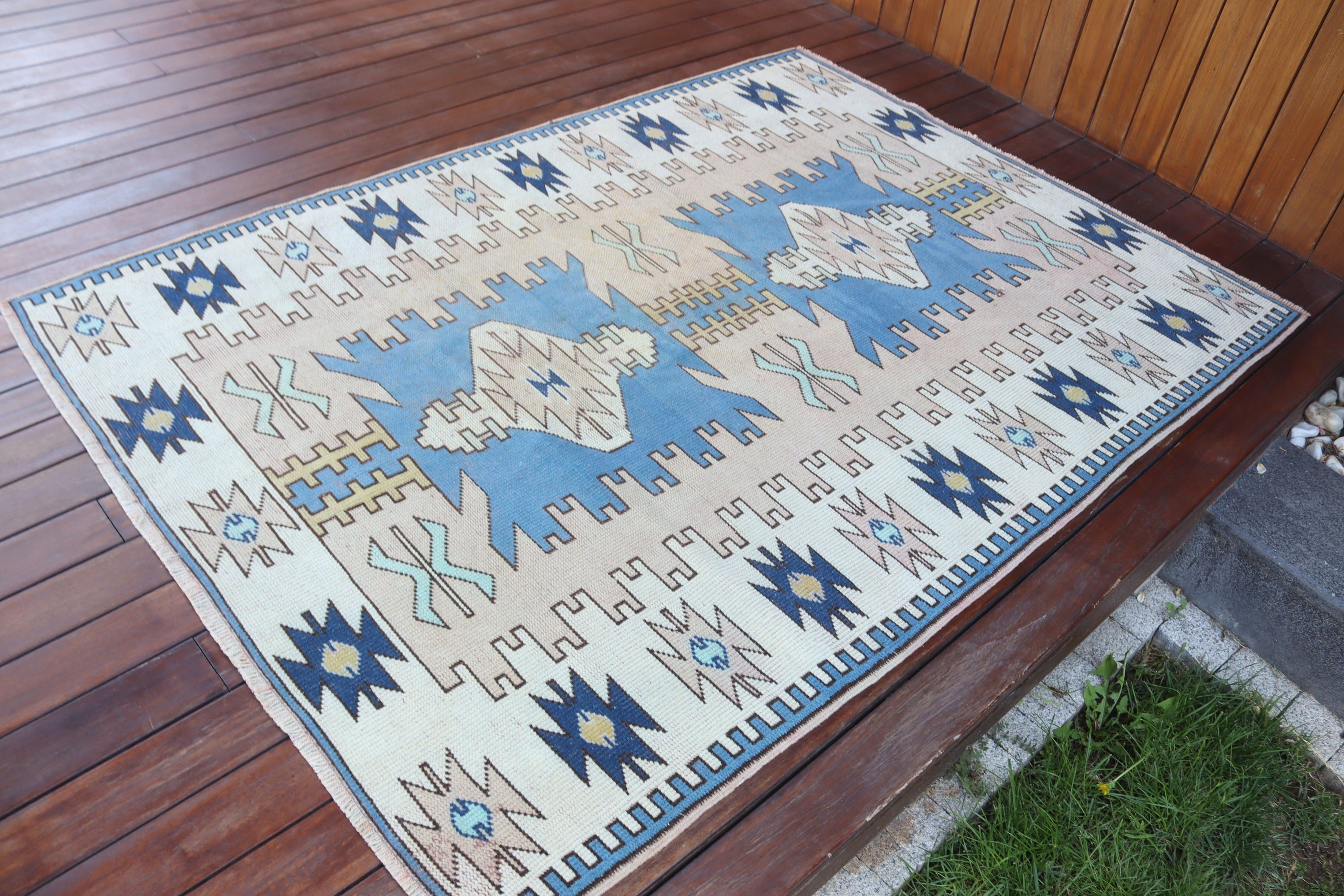 Blue Neutral Rugs, Neutral Rugs, Vintage Rug, Nursery Rugs, Boho Rugs, Turkish Rugs, Dining Room Rugs, Home Decor Rug, 4.3x5.9 ft Area Rugs