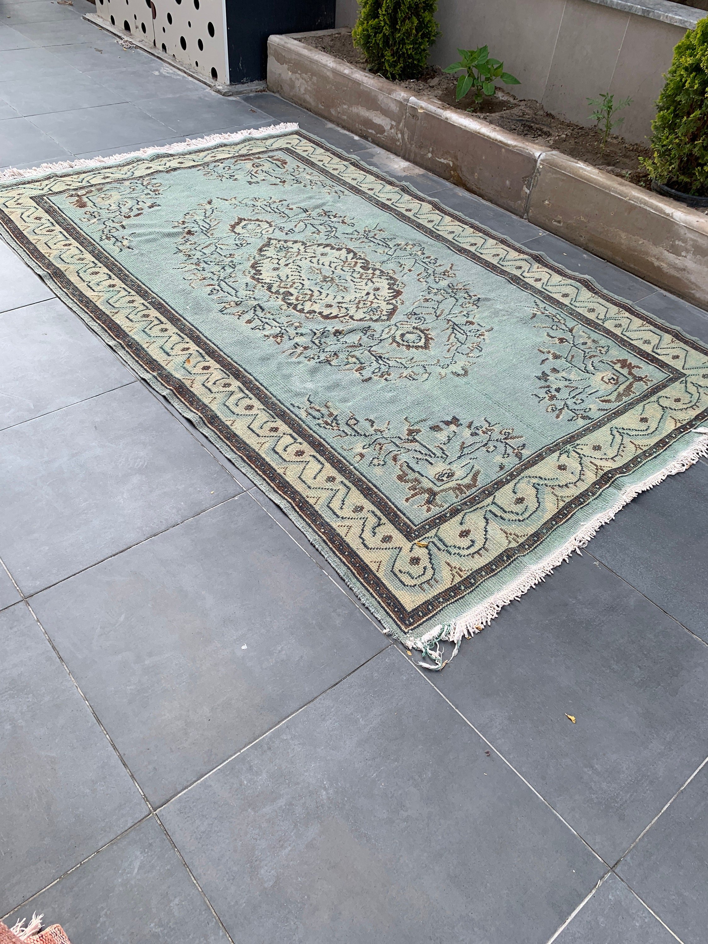 Green Antique Rug, Vintage Rugs, 5.9x9.5 ft Large Rugs, Eclectic Rugs, Turkish Rug, Cool Rug, Salon Rugs, Dining Room Rugs