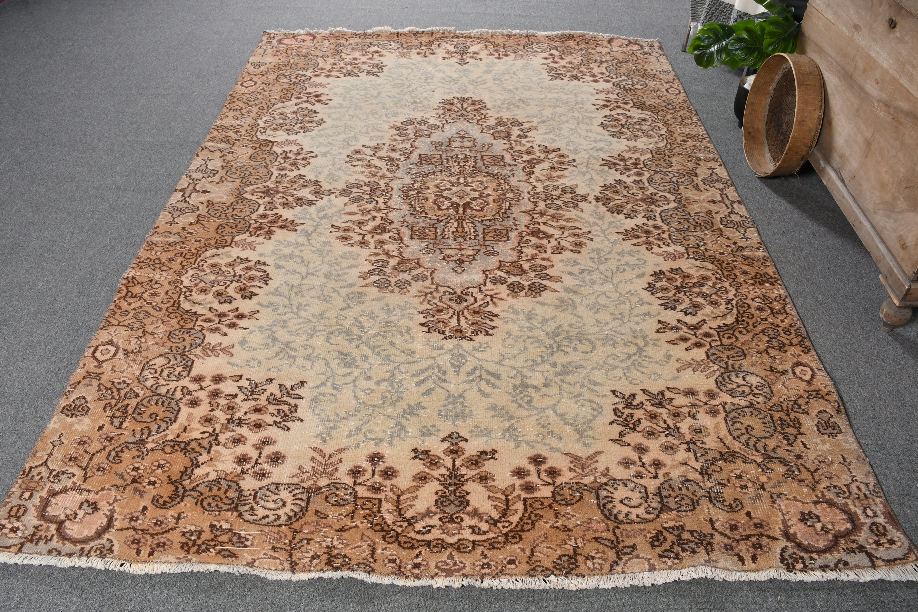 5.9x8.3 ft Büyük Halı, Ev Dekorasyonu Halıları, Bej Antika Halı, Yatak Odası Halıları, Vintage Halı, Sessiz Halı, Yemek Odası Halısı, Fas Halısı, Türk Halıları