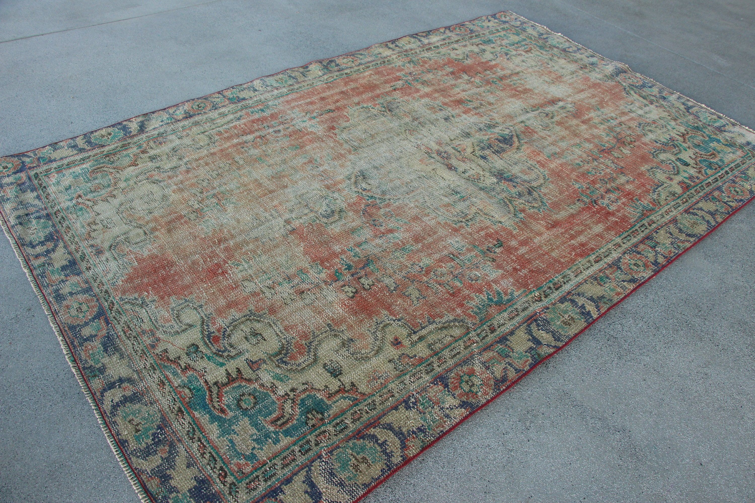 Cool Rug, Turkish Rug, Floor Rug, Dining Room Rug, 5.6x9 ft Large Rug, Vintage Rugs, Salon Rugs, Orange Kitchen Rug, Rugs for Bedroom