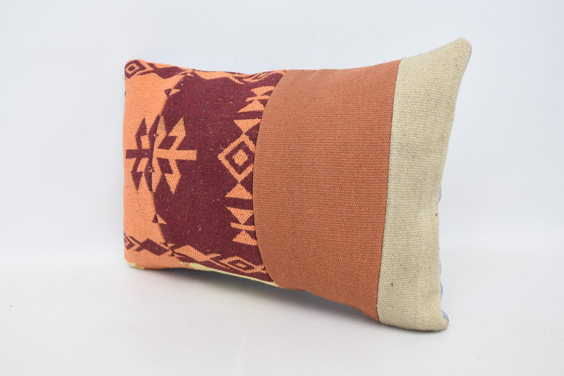 Ethnical Kilim Rug Pillow, 16"x24" Orange Cushion Case, Vintage Kilim Throw Pillow, Kilim Cushion Sham, Luxury Cushion