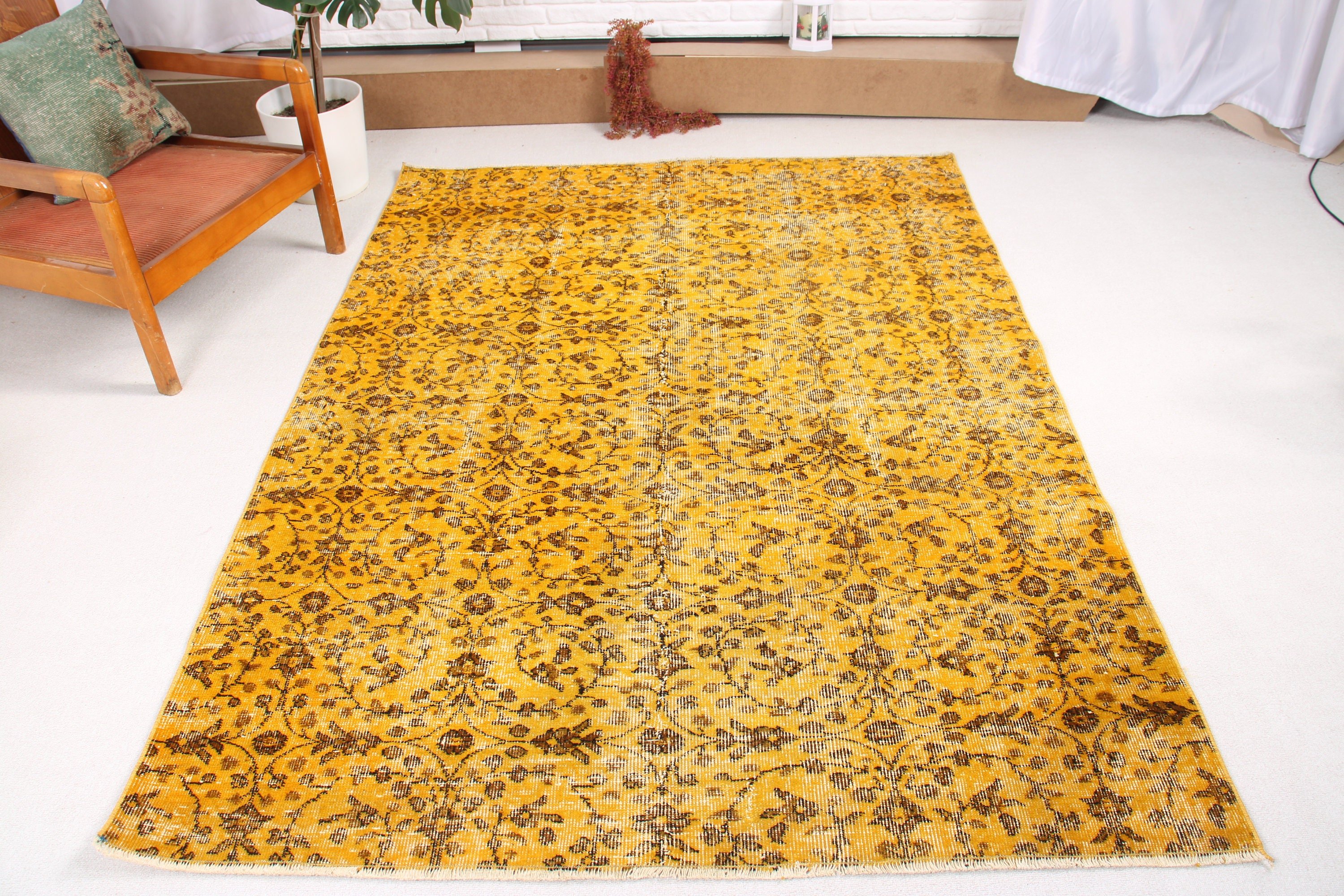 Turkish Rugs, Yellow Modern Rugs, Boho Area Rug, 5.1x7.1 ft Area Rugs, Flatweave Rug, Vintage Rug, Cool Rugs, Nursery Rugs, Traditional Rug