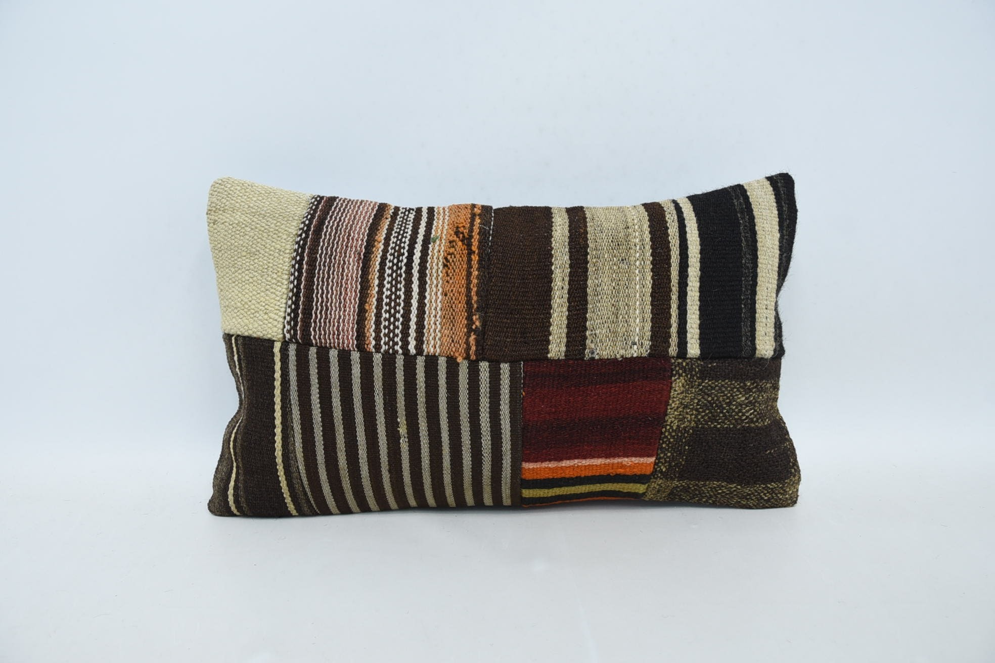 12"x20" Brown Pillow Cover, Vintage Kilim Throw Pillow, Vintage Kilim Pillow, Couch Pillow Case, Ethnical Kilim Rug Pillow