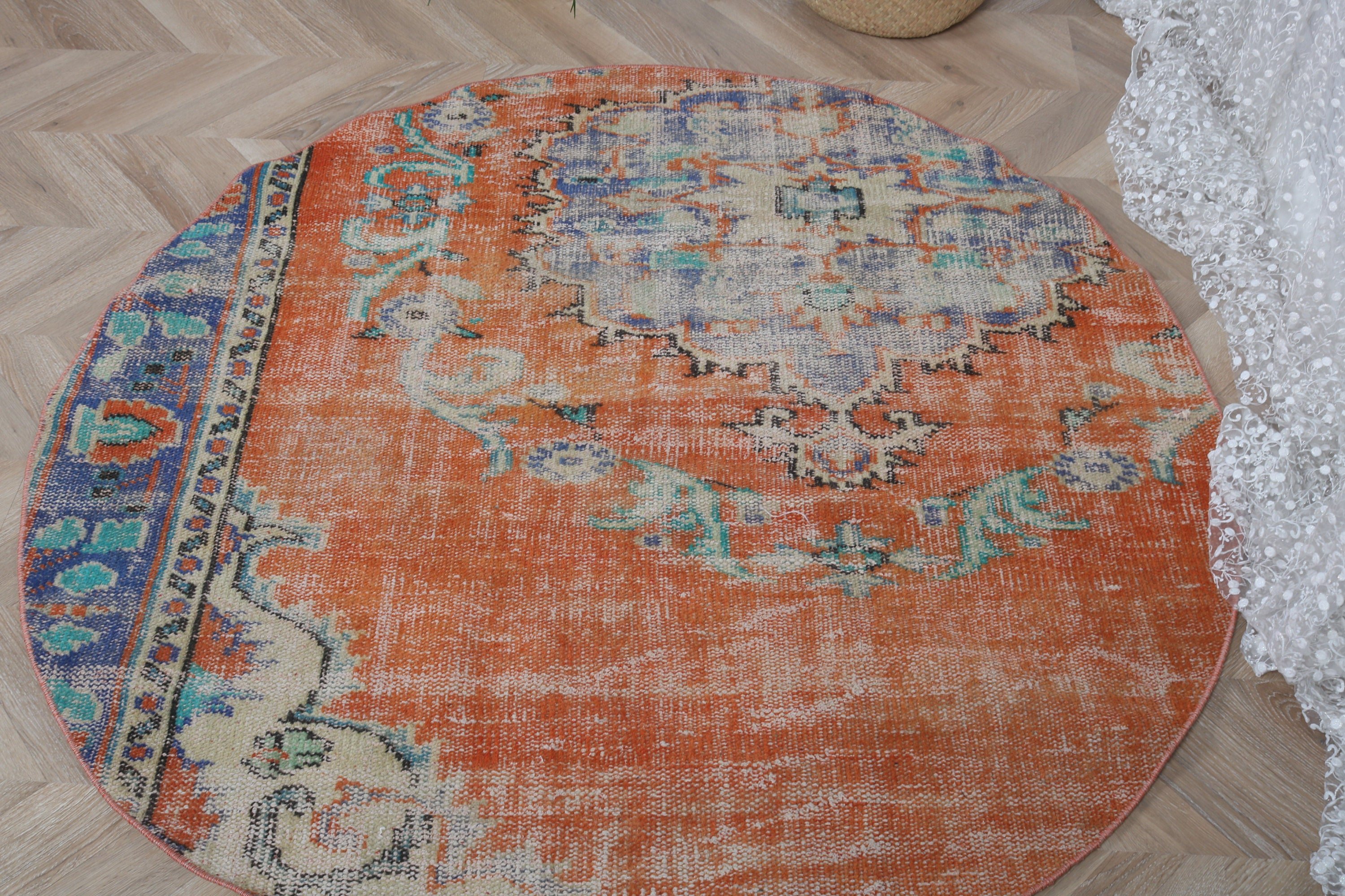 Orange Oriental Rugs, Vintage Accent Rugs, Statement Rugs, Turkish Rugs, Wool Rugs, Kitchen Rug, Vintage Rug, 4.3x4.4 ft Accent Rug