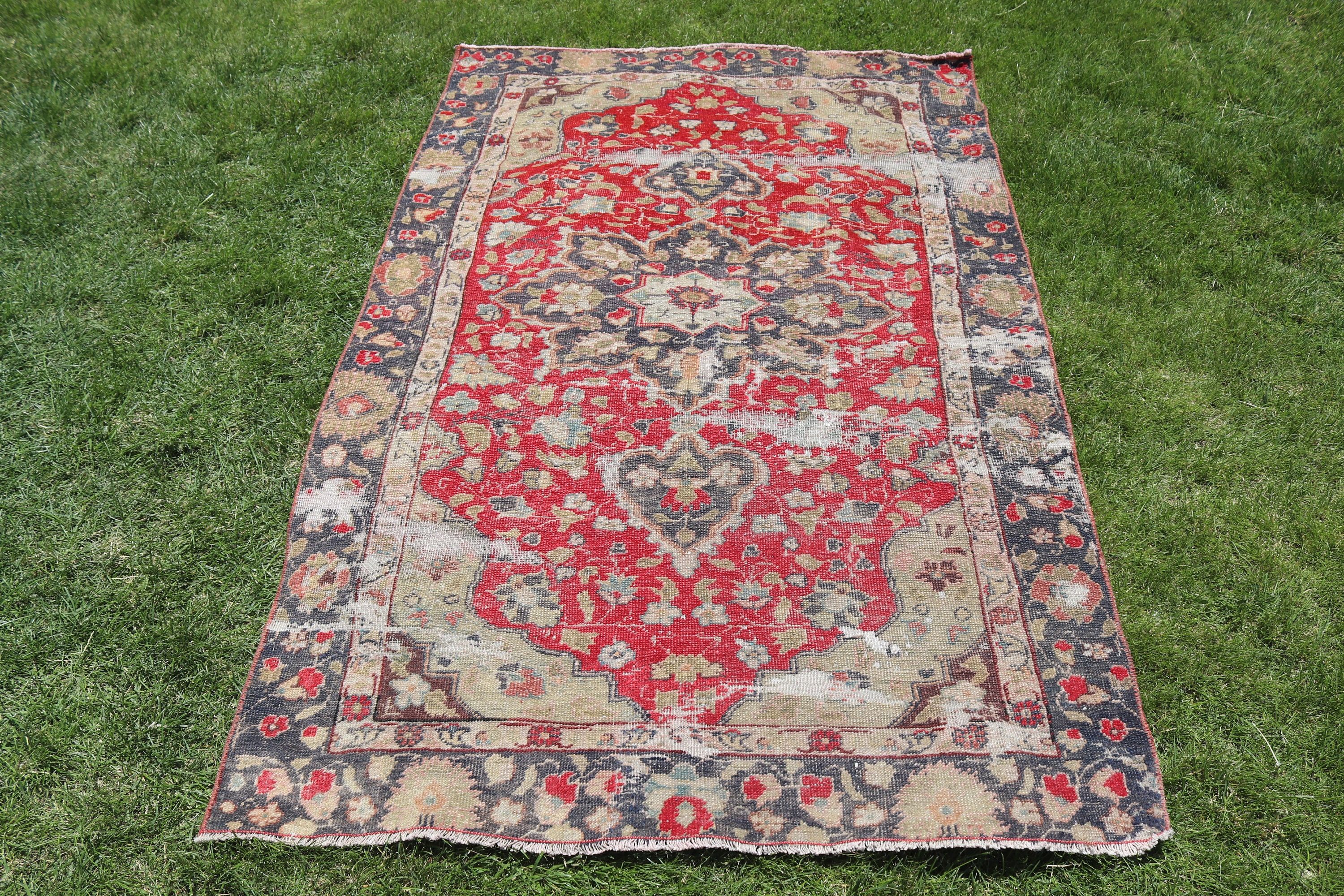 3.7x5.6 ft Accent Rug, Bedroom Rug, Vintage Rug, Rugs for Vintage Accent, Entry Rugs, Turkish Rugs, Kitchen Rugs, Red Statement Rug