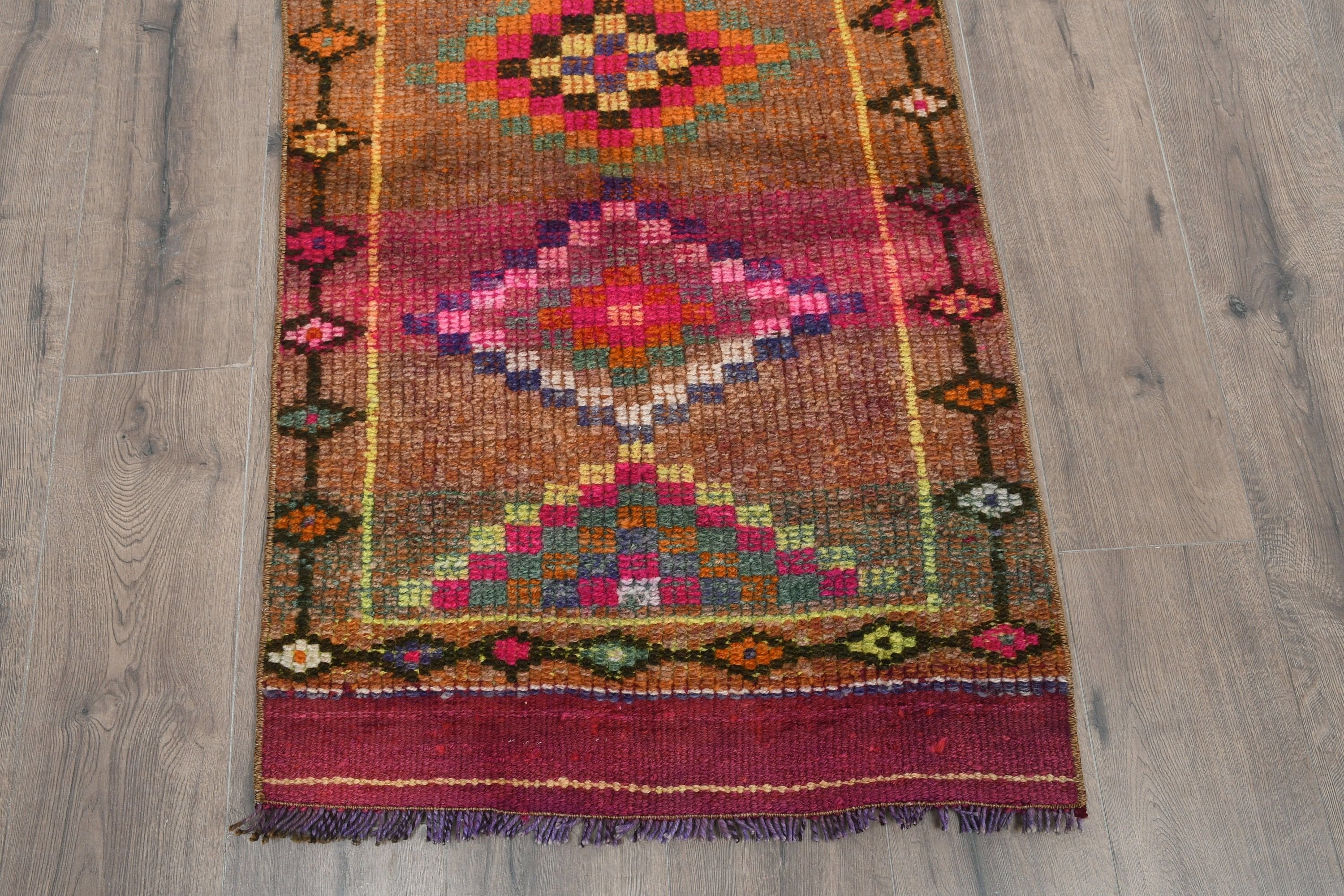 Havalı Halı, Türk Halısı, Mutfak Halısı, Otantik Halılar, Antika Halı, Kahverengi 2,4x10,5 ft Yolluk Halısı, Merdiven Halıları, Vintage Halı