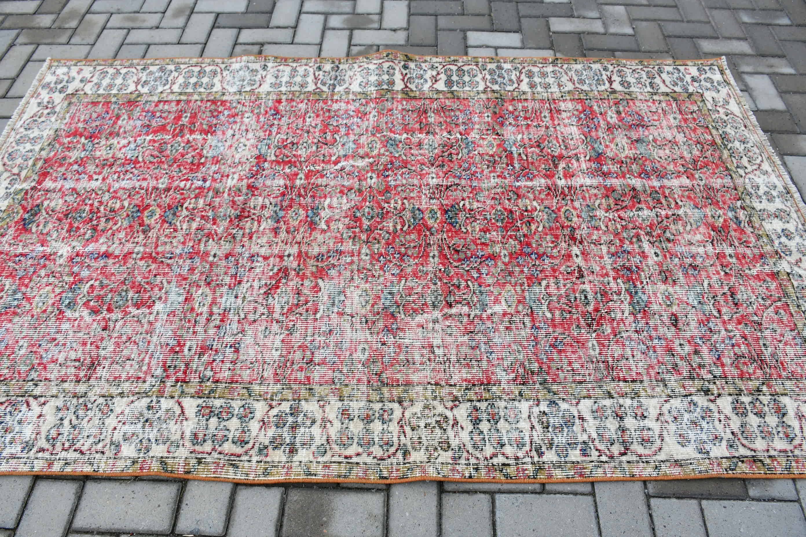 Rugs for Area, Red  4.7x7.6 ft Area Rug, Turkish Rug, Vintage Rug, Wool Rug, Bedroom Rug, Kitchen Rugs, Indoor Rug, Custom Rug