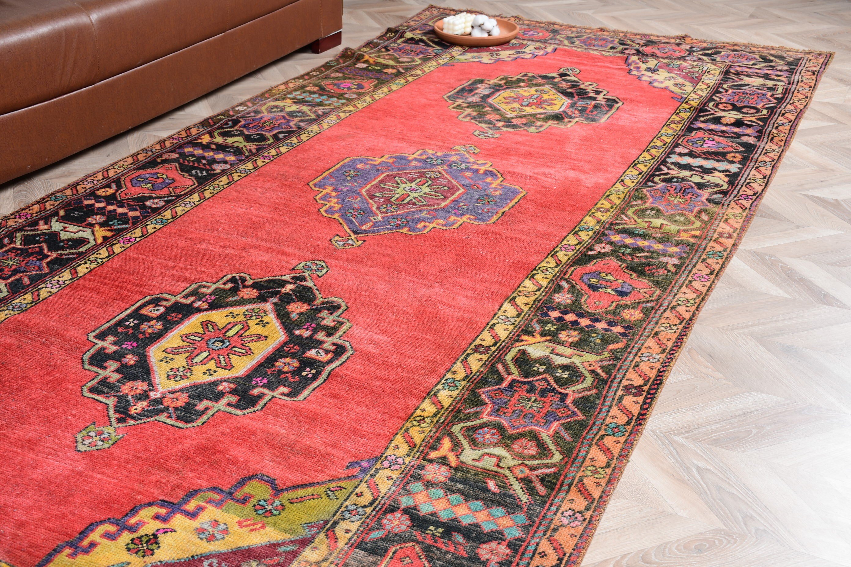 Bedroom Rug, 4.9x11.4 ft Large Rug, Vintage Rug, Rugs for Salon, Floor Rug, Dining Room Rugs, Turkish Rugs, Oushak Rug, Red Antique Rugs