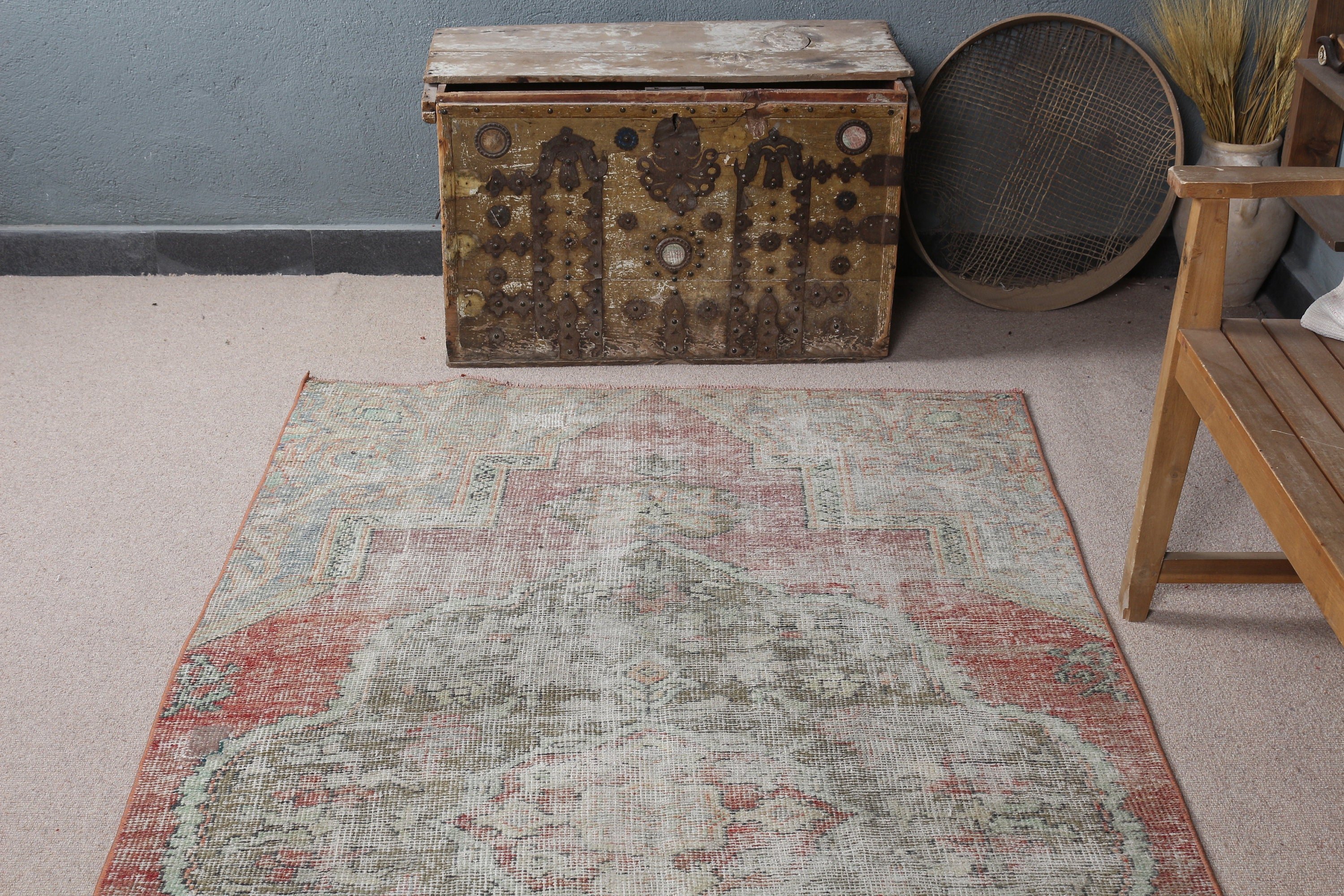 Distressed Rug, Dining Room Rug, Green Oriental Rugs, Anatolian Rugs, Floor Rug, Nursery Rugs, Vintage Rug, Turkish Rugs, 4.1x8 ft Area Rug