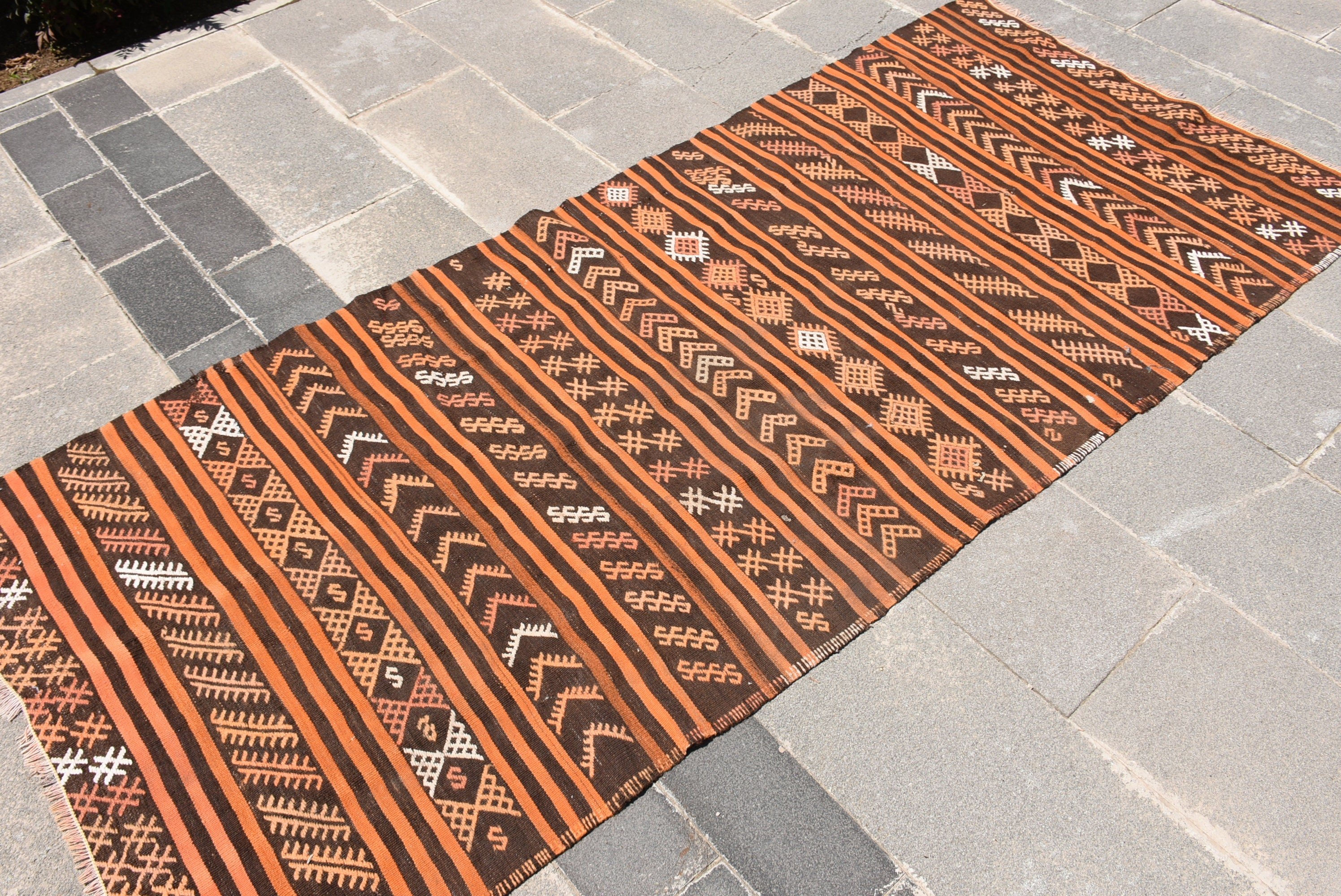 Kitchen Rug, Orange  3.4x7.7 ft Area Rug, Bedroom Rug, Moroccan Rugs, Retro Rugs, Turkish Rug, Kilim, Wool Rugs, Vintage Rug