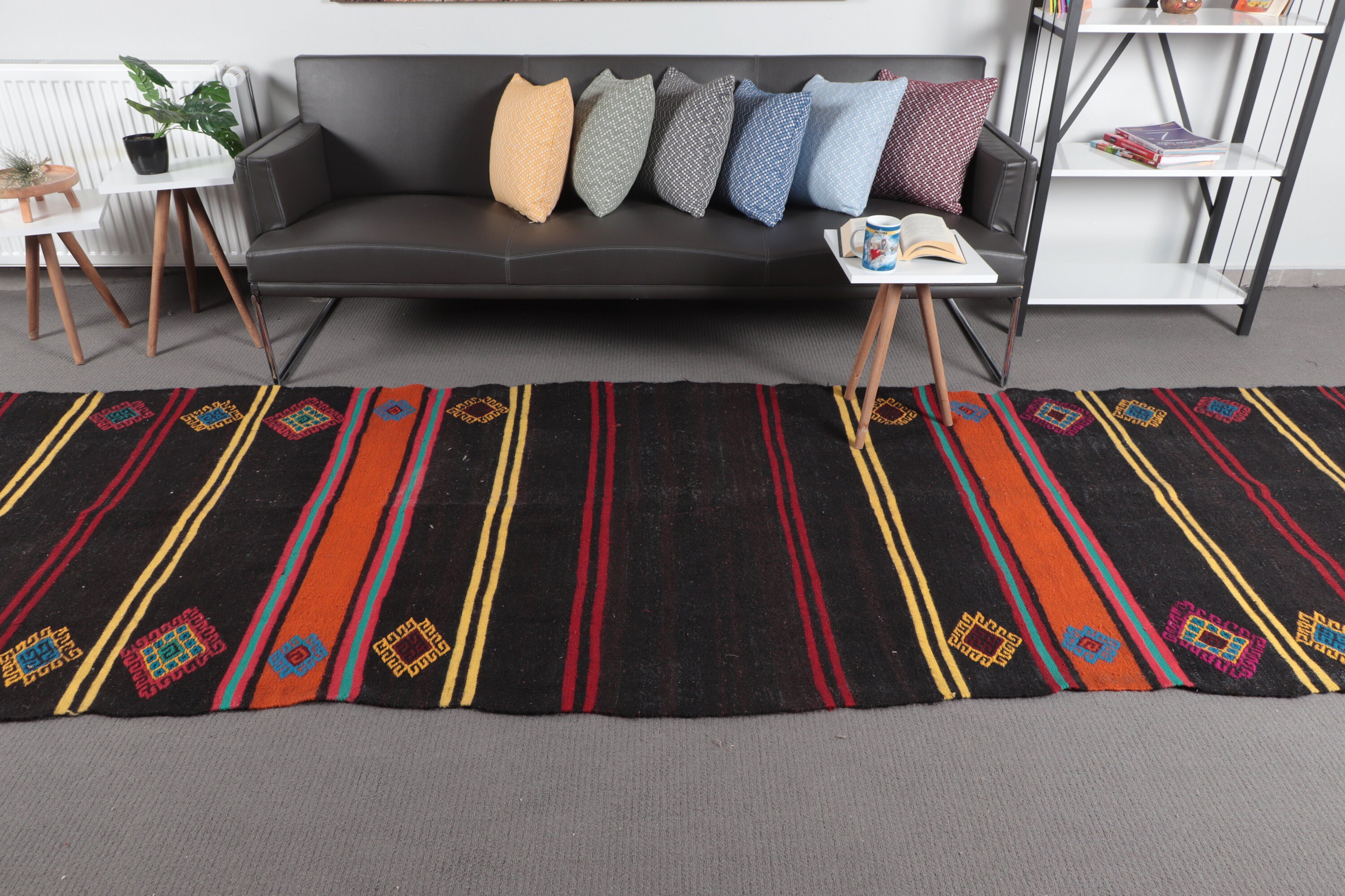 Vintage Halı, Türk Halısı, 3,9x12,7 ft Runner Halısı, Havalı Halı, Siyah Anadolu Halısı, Merdiven Halısı, Göçebe Halıları, Kilim, Oushak Halısı, Koridor Halıları