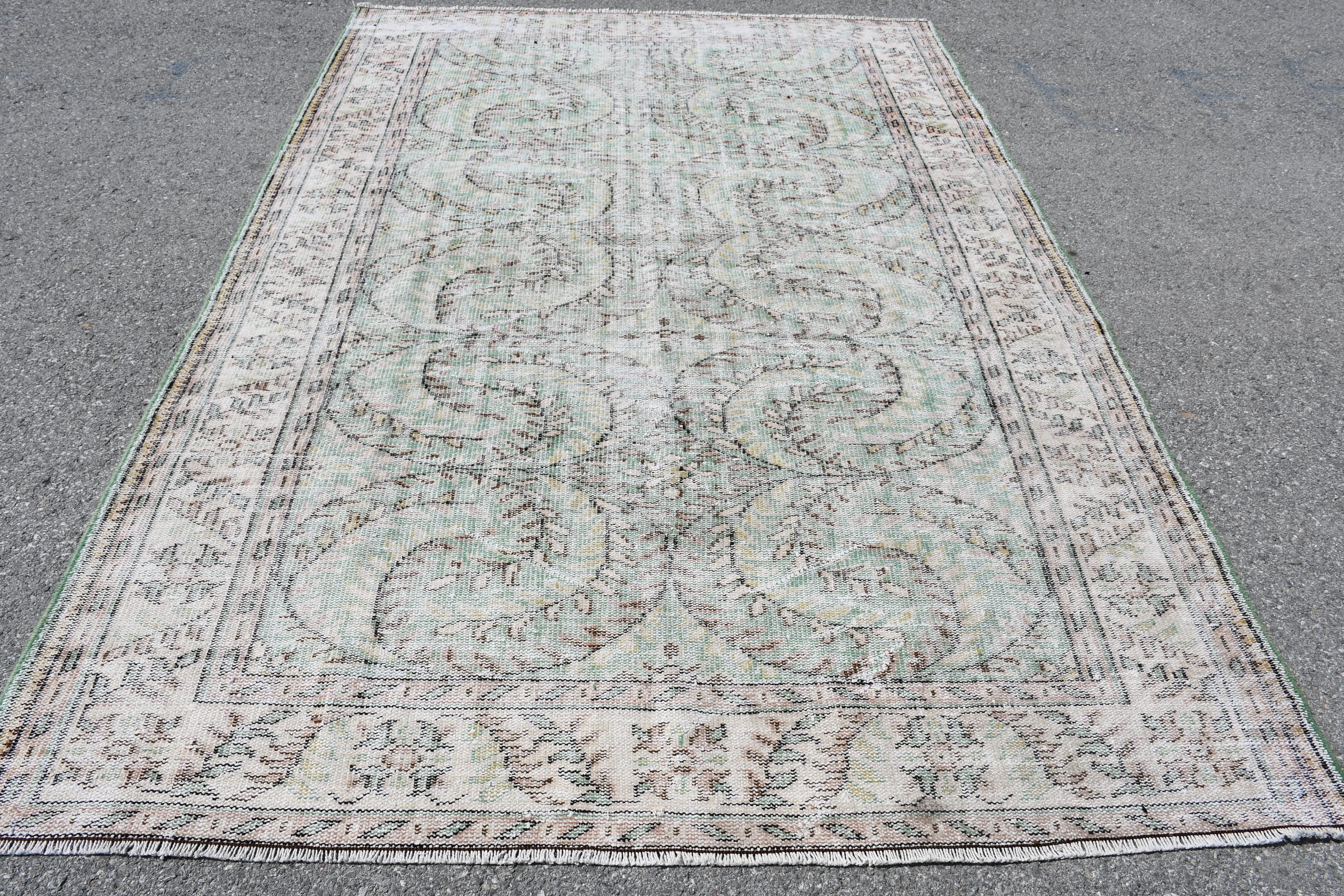 Oturma Odası Halıları, 6.1x9.3 ft Büyük Halı, Vintage Halı, Oushak Halısı, Fas Halısı, Eski Halılar, Türk Halısı, Yemek Odası Halısı, Yeşil Mutfak Halısı