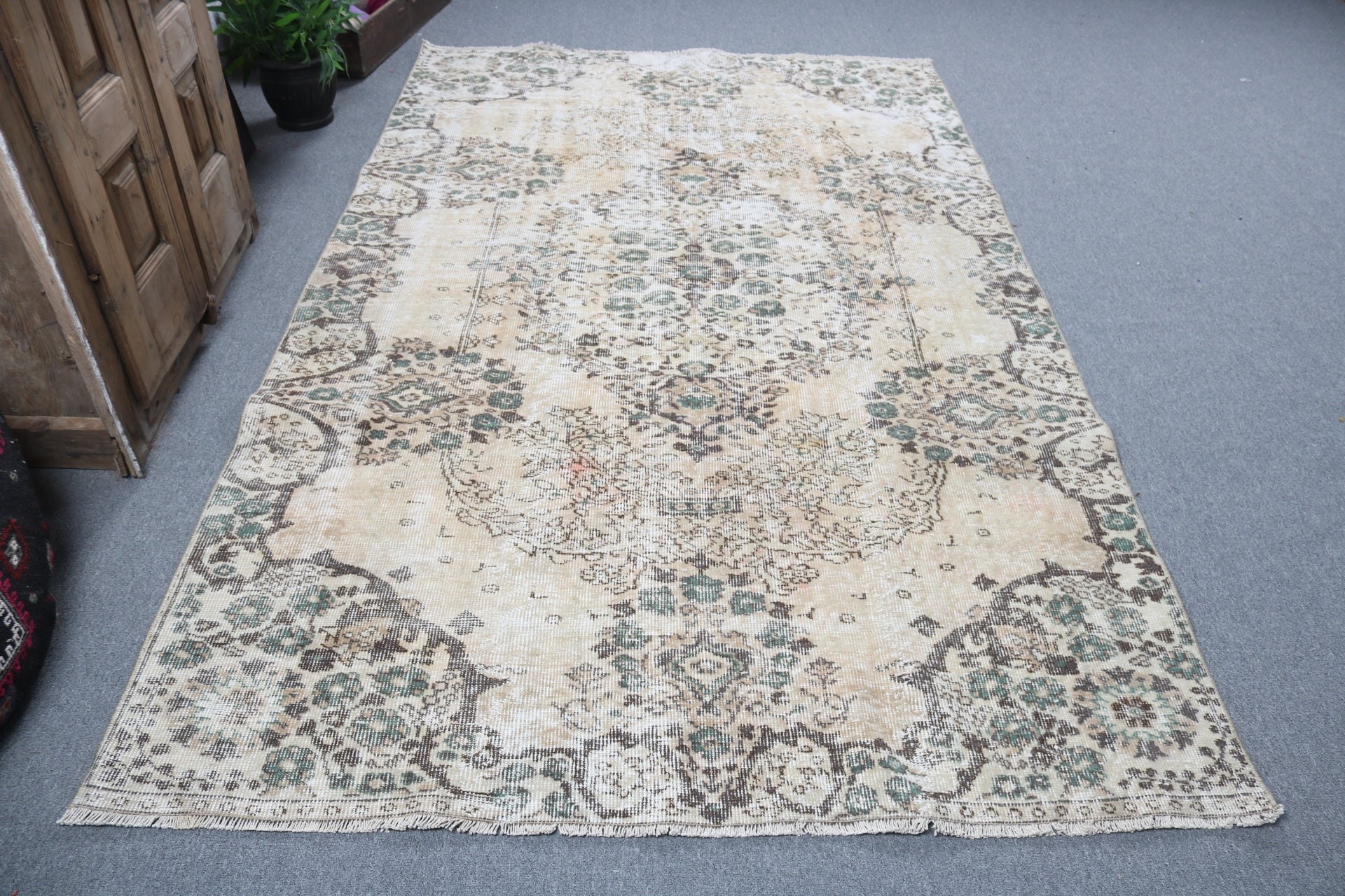 Oushak Halı, 5.2x8.6 ft Büyük Halılar, Türk Halısı, Yemek Odası Halısı, Boho Halısı, Yatak Odası Halıları, Vintage Halılar, Düz Dokuma Halılar, Bej El Dokuma Halı