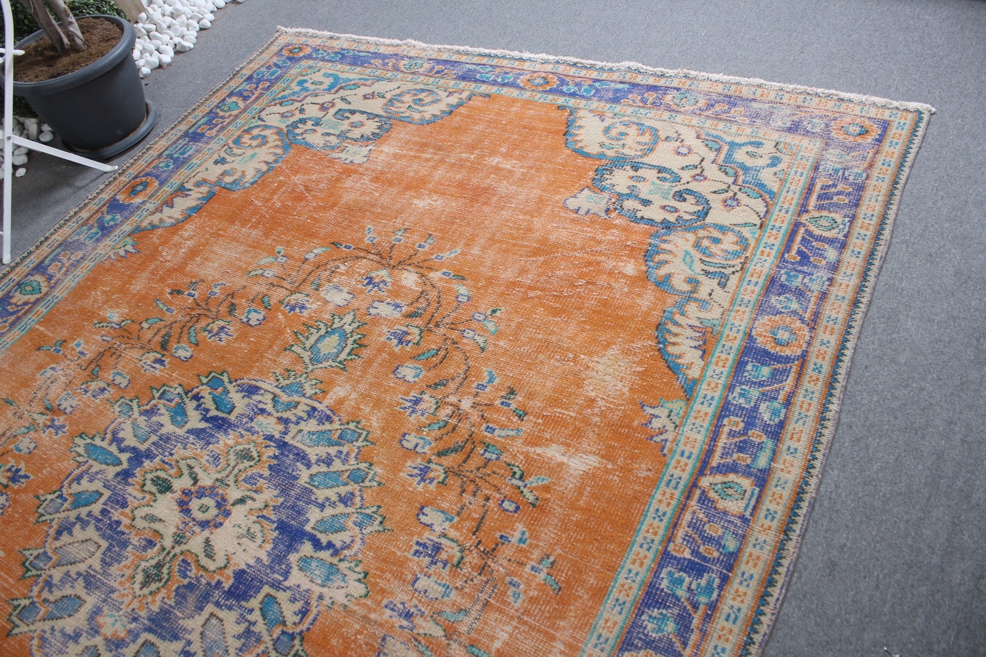 Kitchen Rug, Orange Oriental Rug, Turkish Rugs, Vintage Rug, Living Room Rugs, Antique Rug, 6.8x10.3 ft Oversize Rug, Dining Room Rug