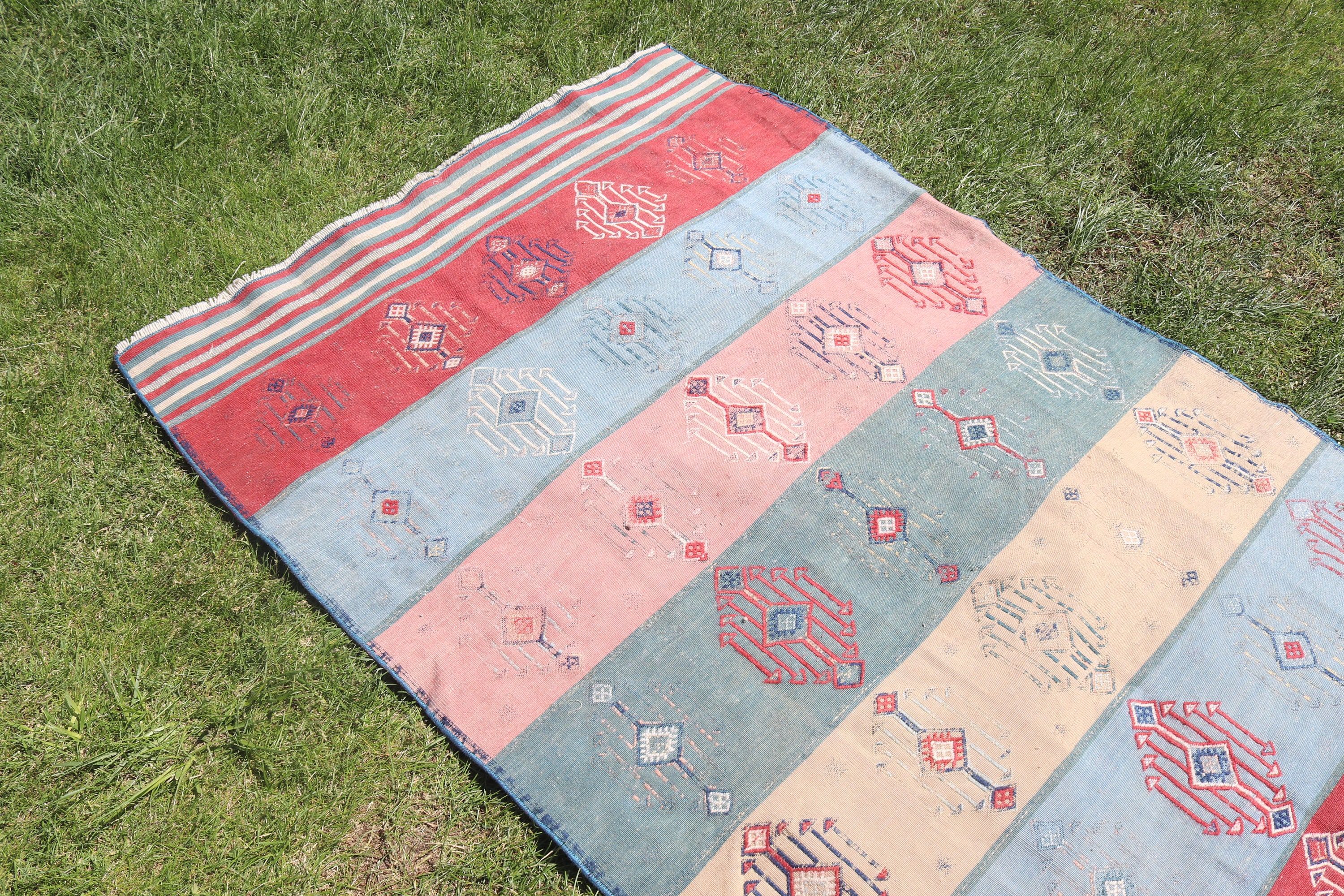 Vintage Rug, Nursery Rugs, Floor Rug, Turkish Rugs, 3.6x6.2 ft Accent Rug, Home Decor Rug, Office Rug, Vintage Accent Rug, Blue Oushak Rugs