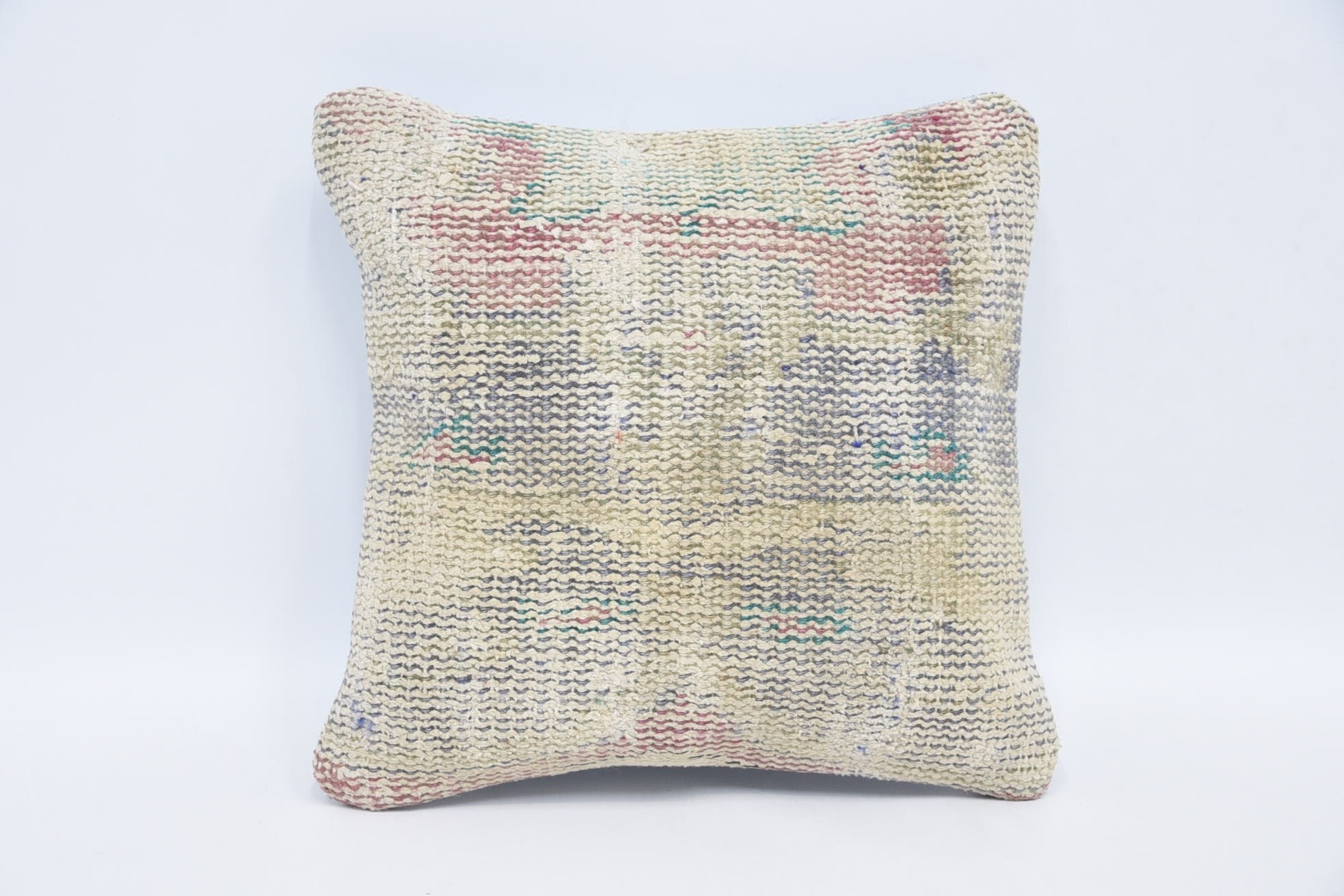 Bright Pillow, Ethnical Kilim Rug Pillow, Vintage Kilim Pillow, Outdoor Patio Cushion Case, Throw Kilim Pillow, 12"x12" Beige Pillow Cover