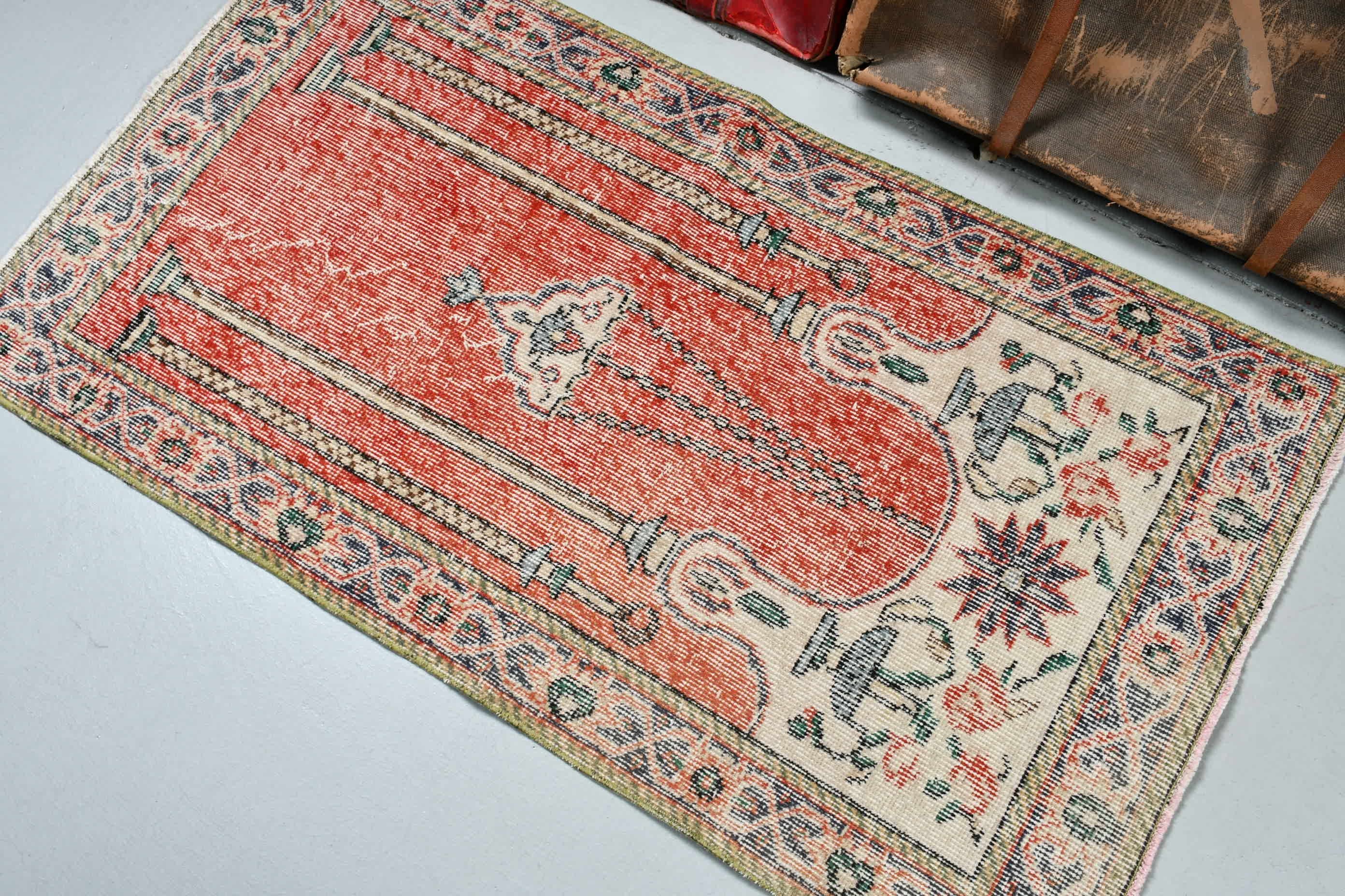 Entry Rug, Nursery Rug, Anatolian Rug, Orange  2.4x4.4 ft Small Rugs, Vintage Rug, Turkish Rugs, Antique Rugs, Handwoven Rug