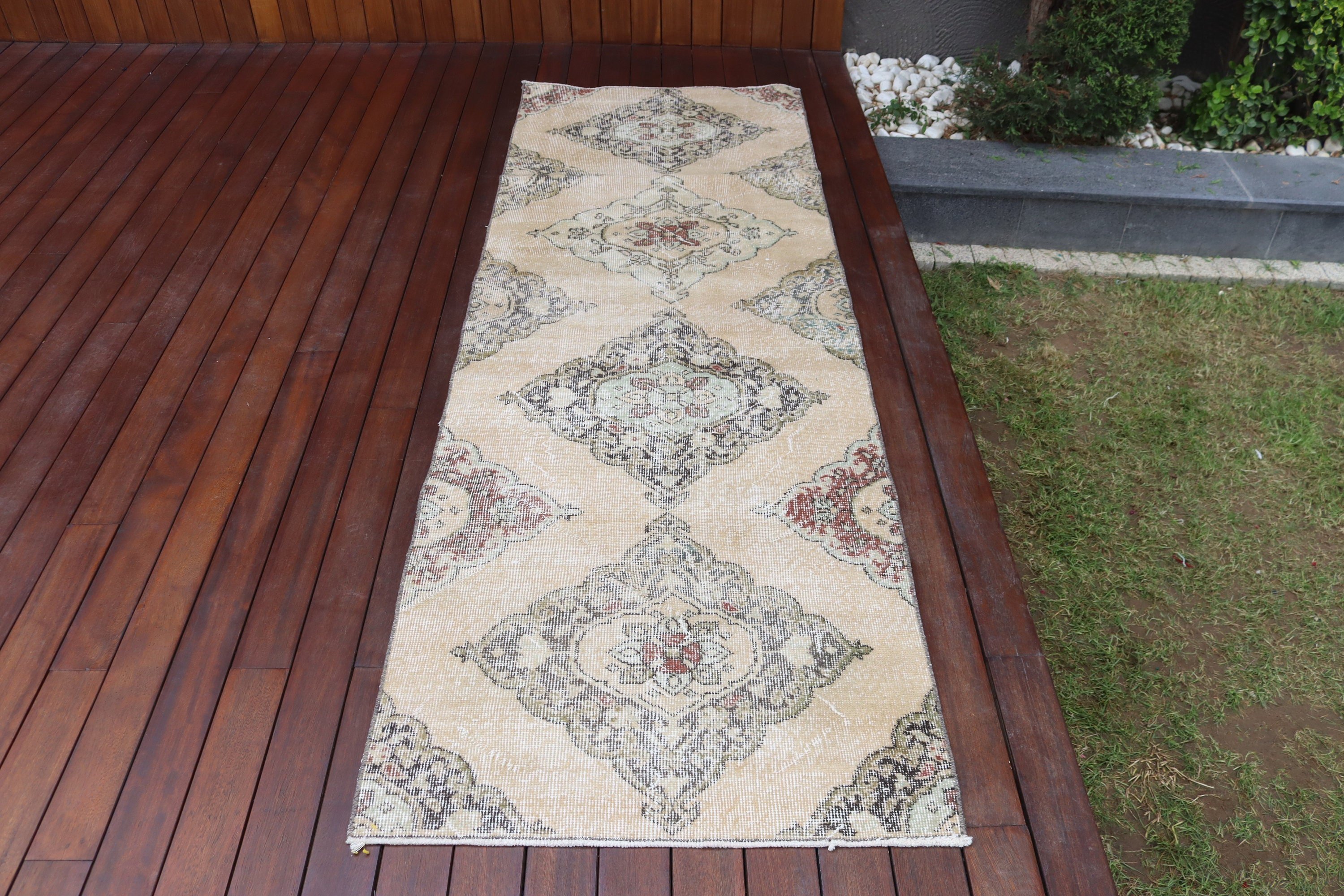 Vintage Halılar, Vintage Yolluk Halısı, Bildiri Halısı, Bej Bildirimi Halıları, Türk Halıları, El Dokuma Halısı, 2.7x7.7 ft Yolluk Halısı, Dekoratif Halı