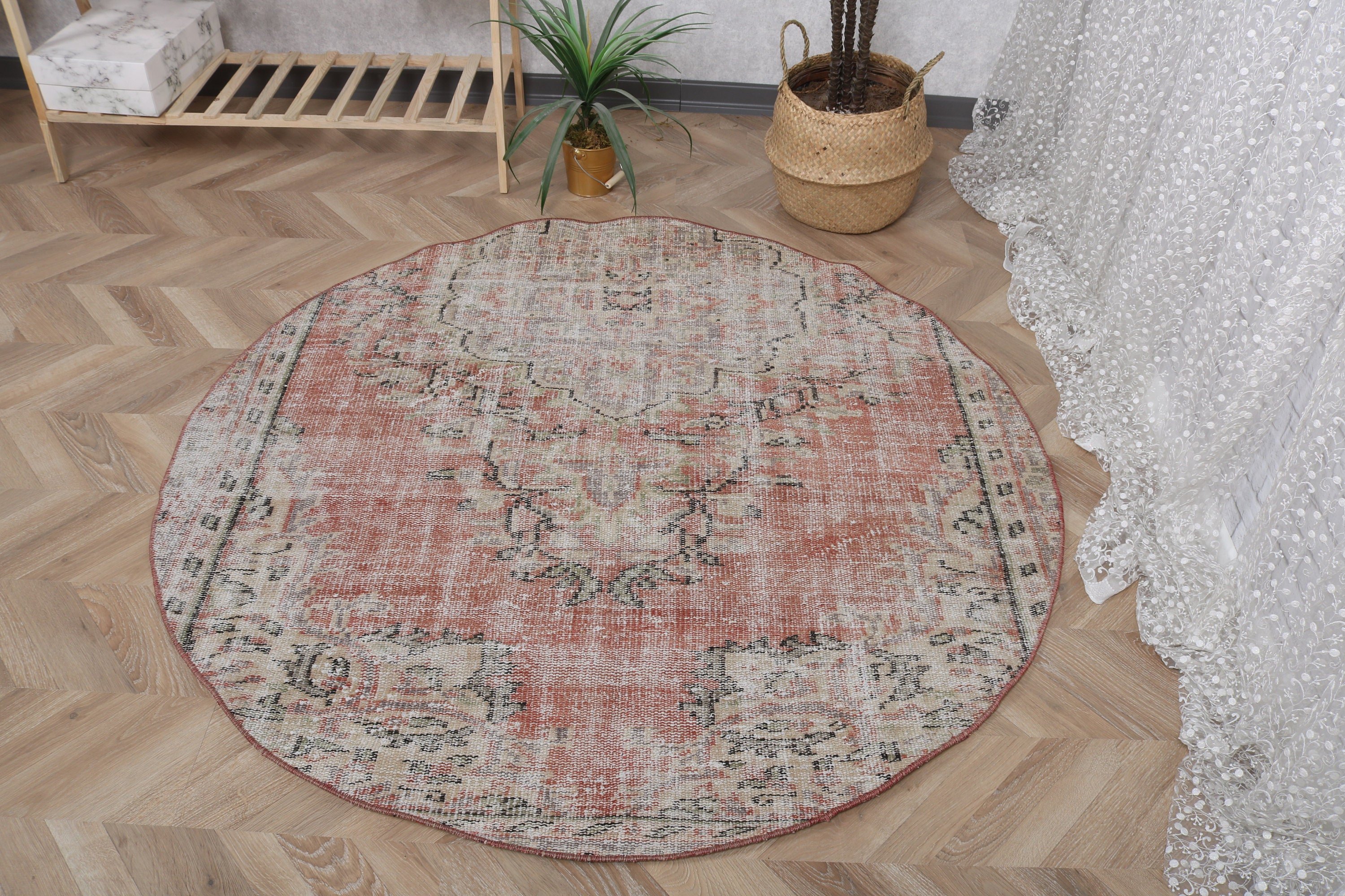 Giriş Halıları, Kırmızı Lüks Halılar, Türk Halısı, Boho Halıları, Vintage Vurgulu Halı, Antika Halı, Vintage Halı, Yer Halısı, 4,8x4,8 ft Vurgulu Halılar