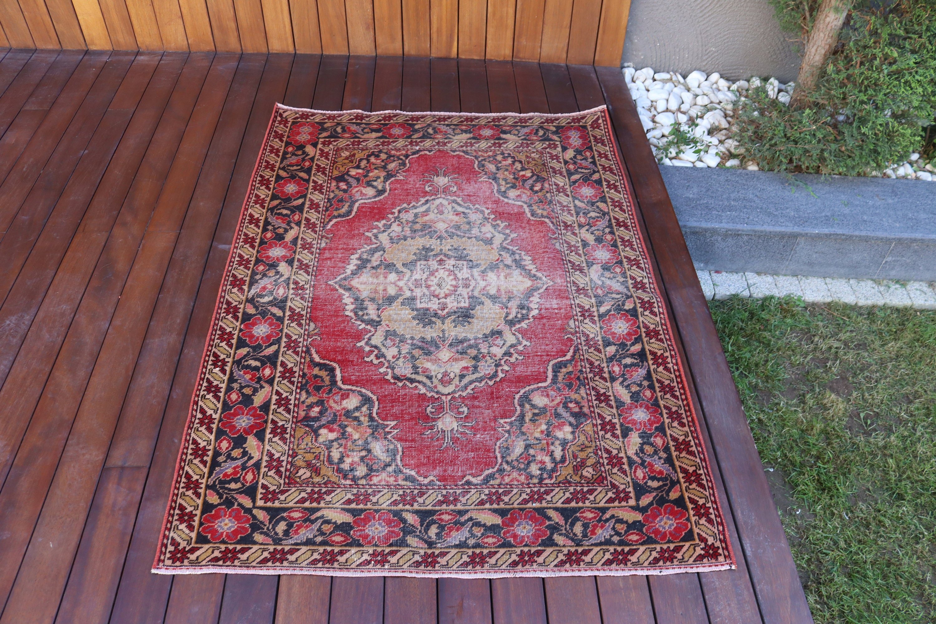 Türk Halıları, 3,4x4,8 ft Aksan Halıları, Fas Halıları, Vintage Halı, Kırmızı Nötr Halılar, Boho Halıları, Yatak Odası Halıları, Boho Vurgu Halıları, Sanatsal Halı