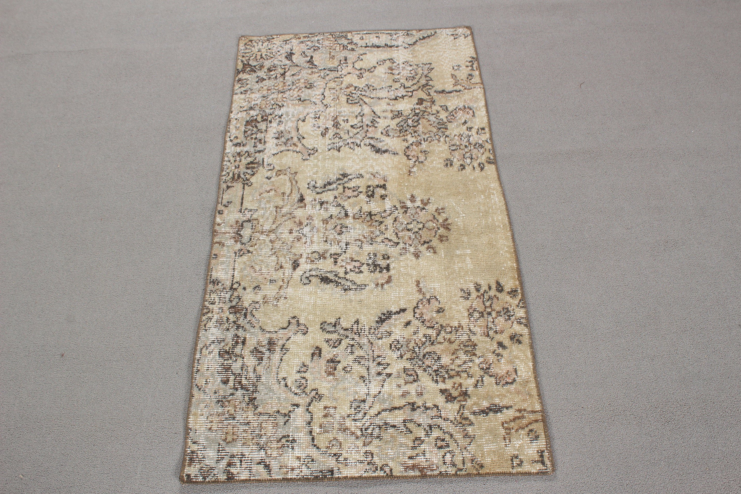 Turkish Rug, 2.1x4.2 ft Small Rug, Beige Antique Rugs, Vintage Rugs, Floor Rug, Kitchen Rug, Car Mat Rugs, Rugs for Car Mat