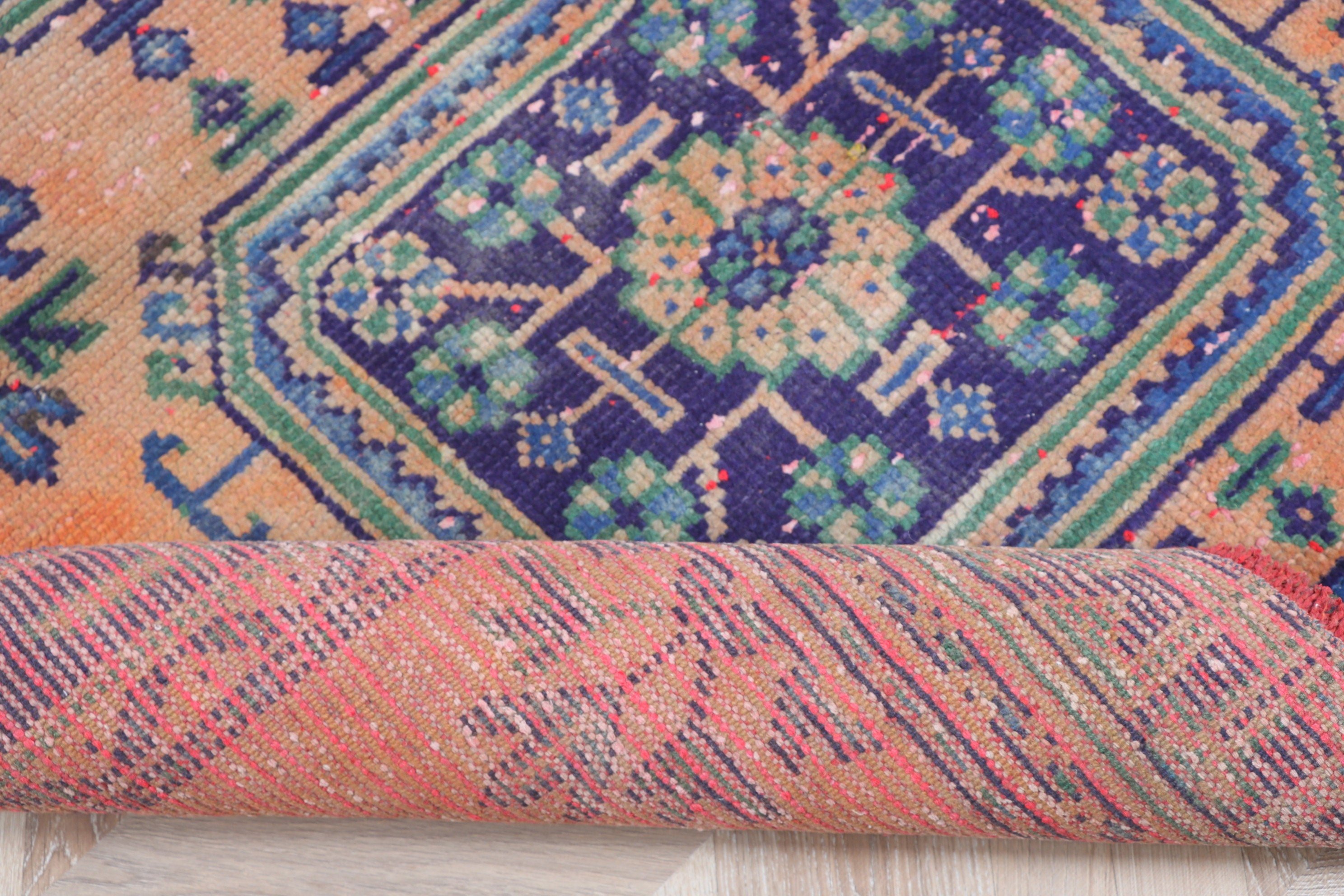 Merdiven Halısı, Vintage Halı, 3.6x10.1 ft Runner Halıları, Turuncu Geometrik Halı, El Dokuma Halıları, Türk Halısı, Beni Ourain Runner Halıları, Boho Halısı