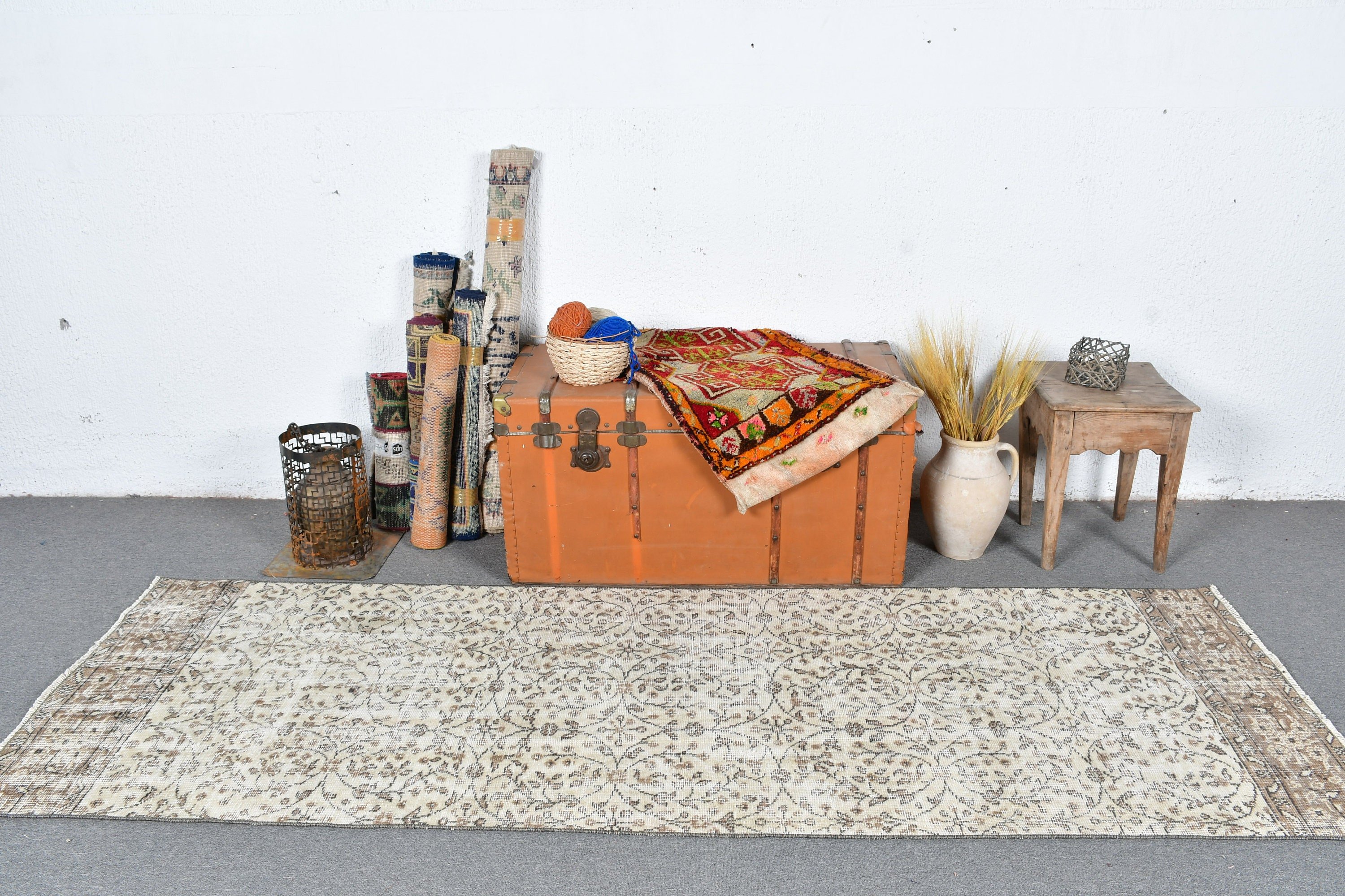 Moroccan Rug, Handwoven Rug, Beige Home Decor Rug, Kitchen Rug, Turkish Rugs, Antique Rugs, Vintage Rugs, 3x8.7 ft Runner Rug, Hallway Rugs