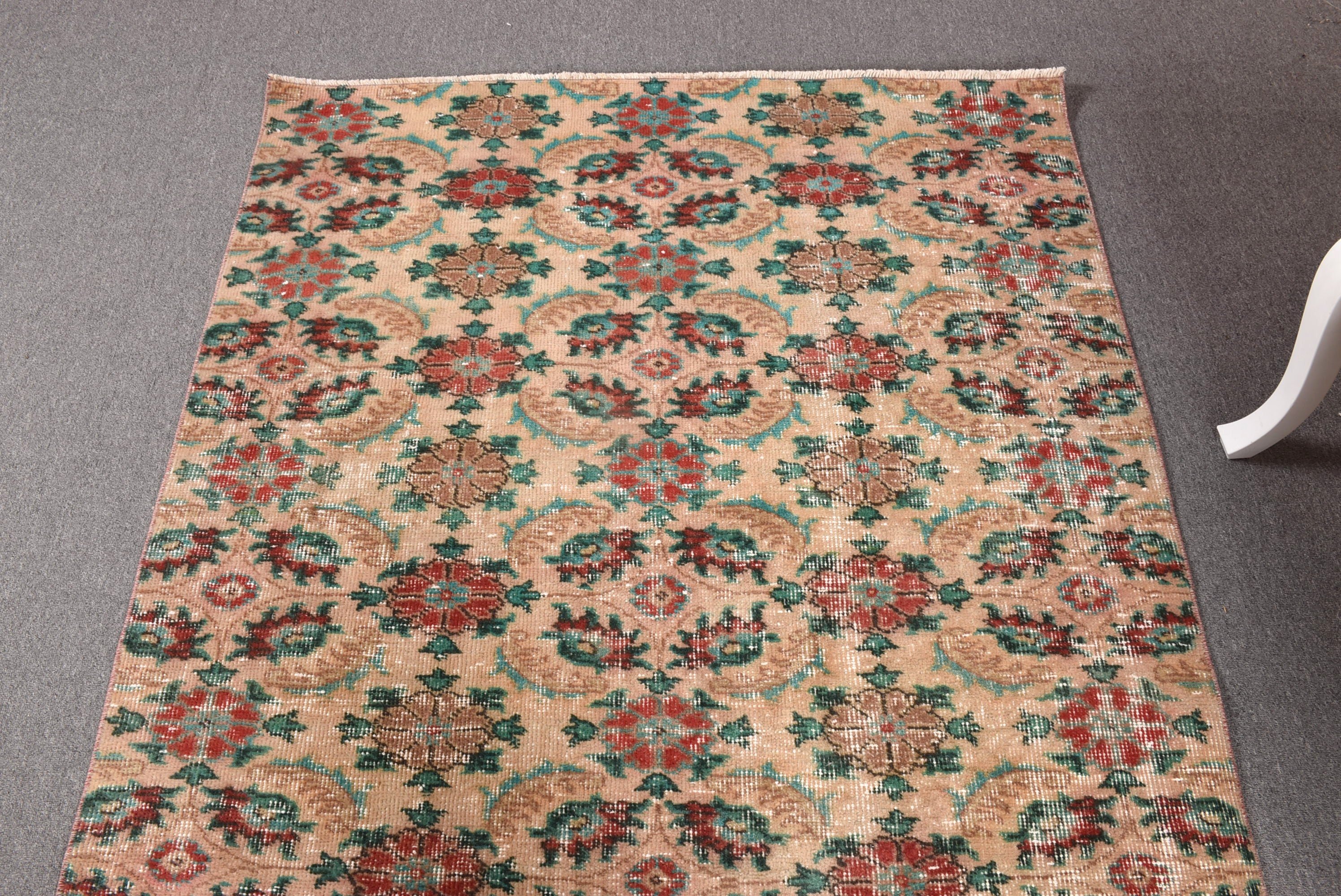 4.2x7.6 ft Alan Halıları, Mutfak Halıları, Yatak Odası Halıları, Vintage Halı, Havalı Halılar, Bej Geometrik Halı, Türk Halısı, İç Mekan Halıları, Yün Halılar