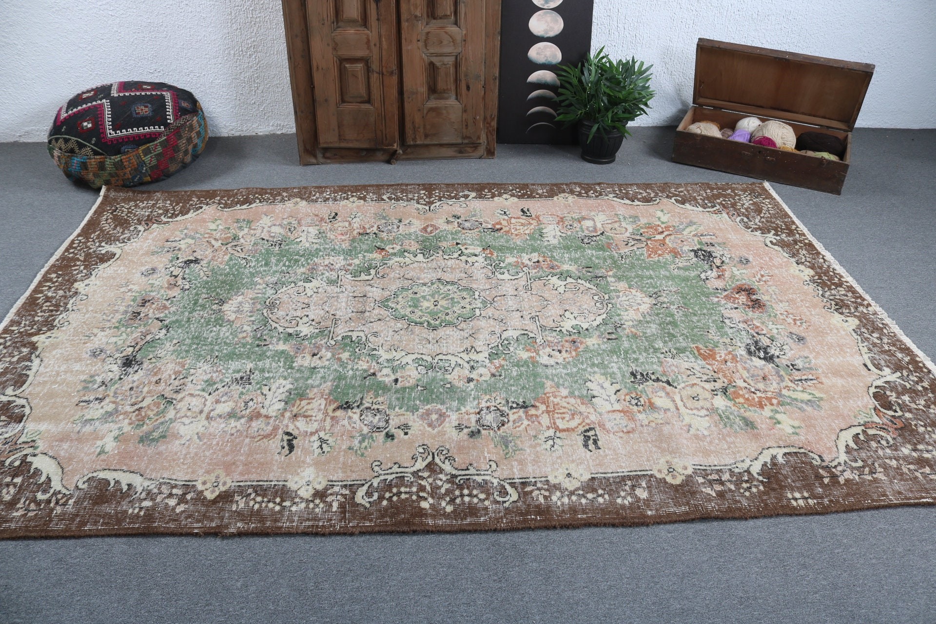 Yatak Odası Halısı, Turuncu Ev Dekor Halısı, Düz Dokuma Halılar, Geometrik Halı, 5.9x9.1 ft Büyük Halı, Türk Halısı, Büyük Boho Halısı, Vintage Halı