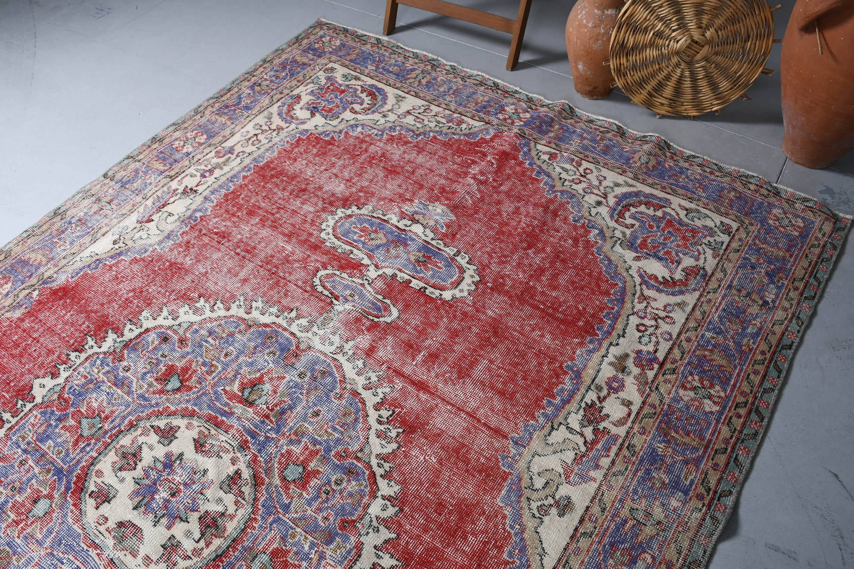 Bedroom Rug, 6.2x10.7 ft Large Rugs, Turkish Rugs, Kitchen Rugs, Rugs for Bedroom, Vintage Rug, Red Home Decor Rug, Living Room Rug