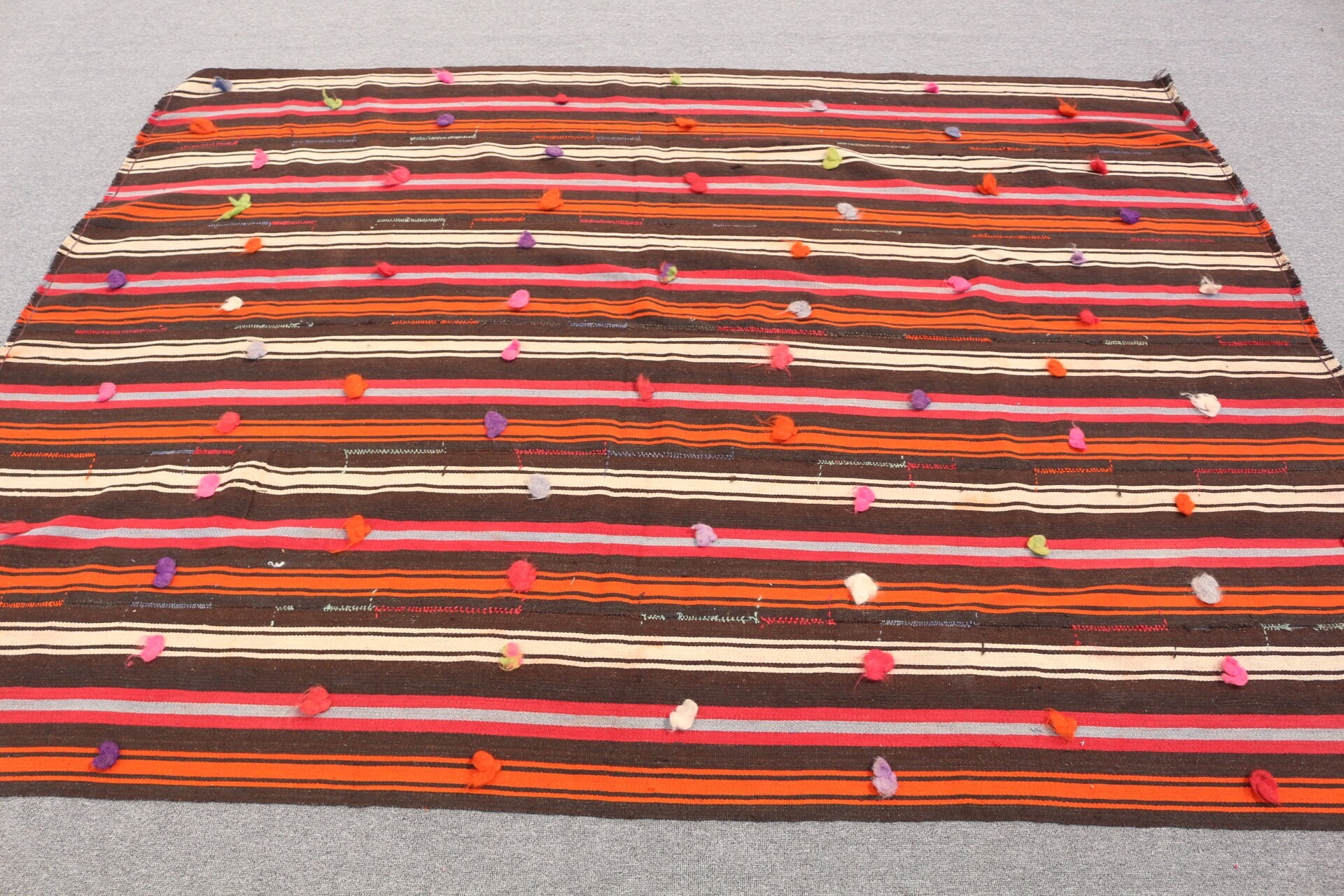 Kilim, Ev Dekorasyonu Halıları, 5.9x7.7 ft Büyük Halı, Salon Halısı, Turuncu Zemin Halısı, Vintage Halılar, Aztek Halıları, Mutfak Halısı, Türk Halısı, Yatak Odası Halıları