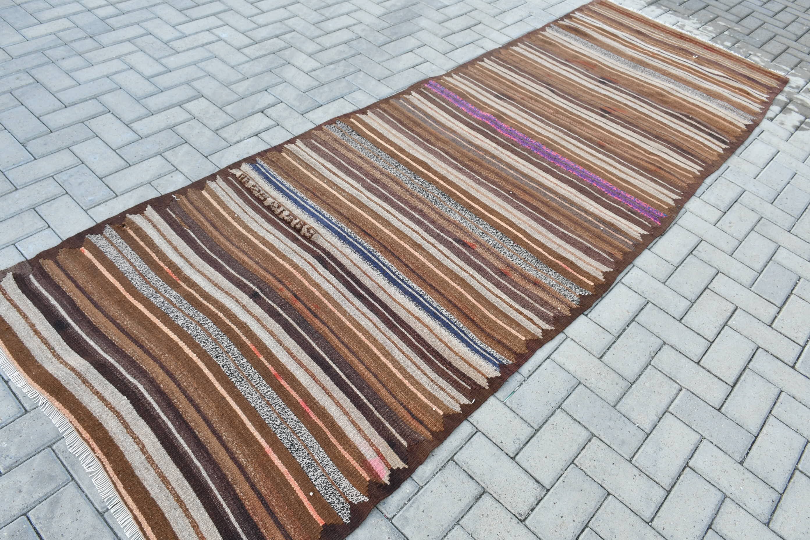 Anatolian Rugs, Oushak Rug, Brown Wool Rug, Kilim, Stair Rug, Turkish Rug, Vintage Rug, Art Rug, Rugs for Corridor, 3.6x10.8 ft Runner Rugs