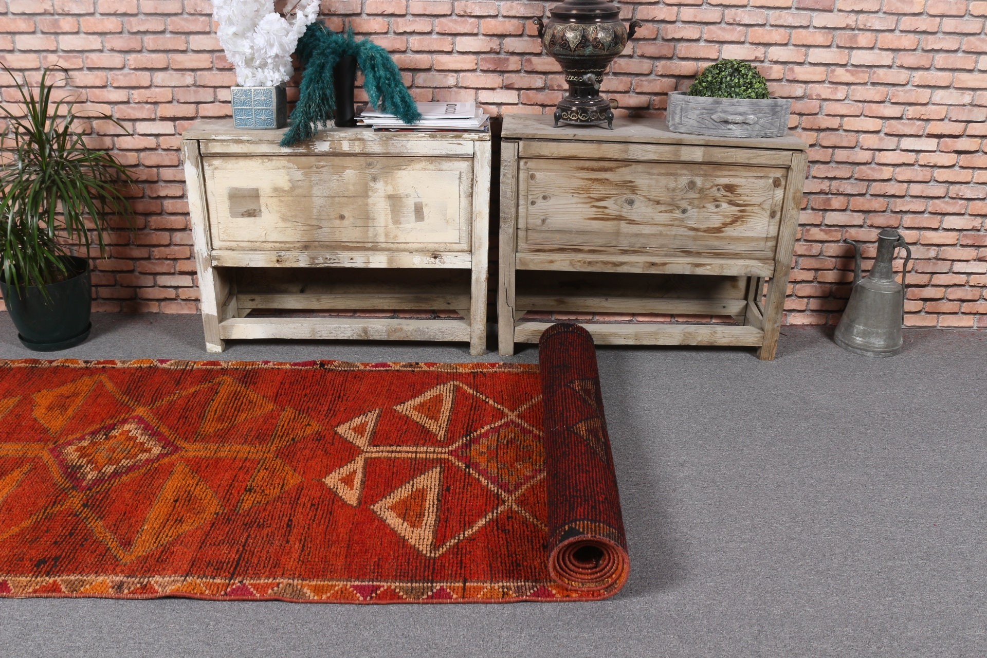 3.1x10.7 ft Runner Rugs, Turkish Rugs, Hallway Rug, Old Rug, Vintage Rug, Antique Rugs, Kitchen Rugs, Orange Cool Rug