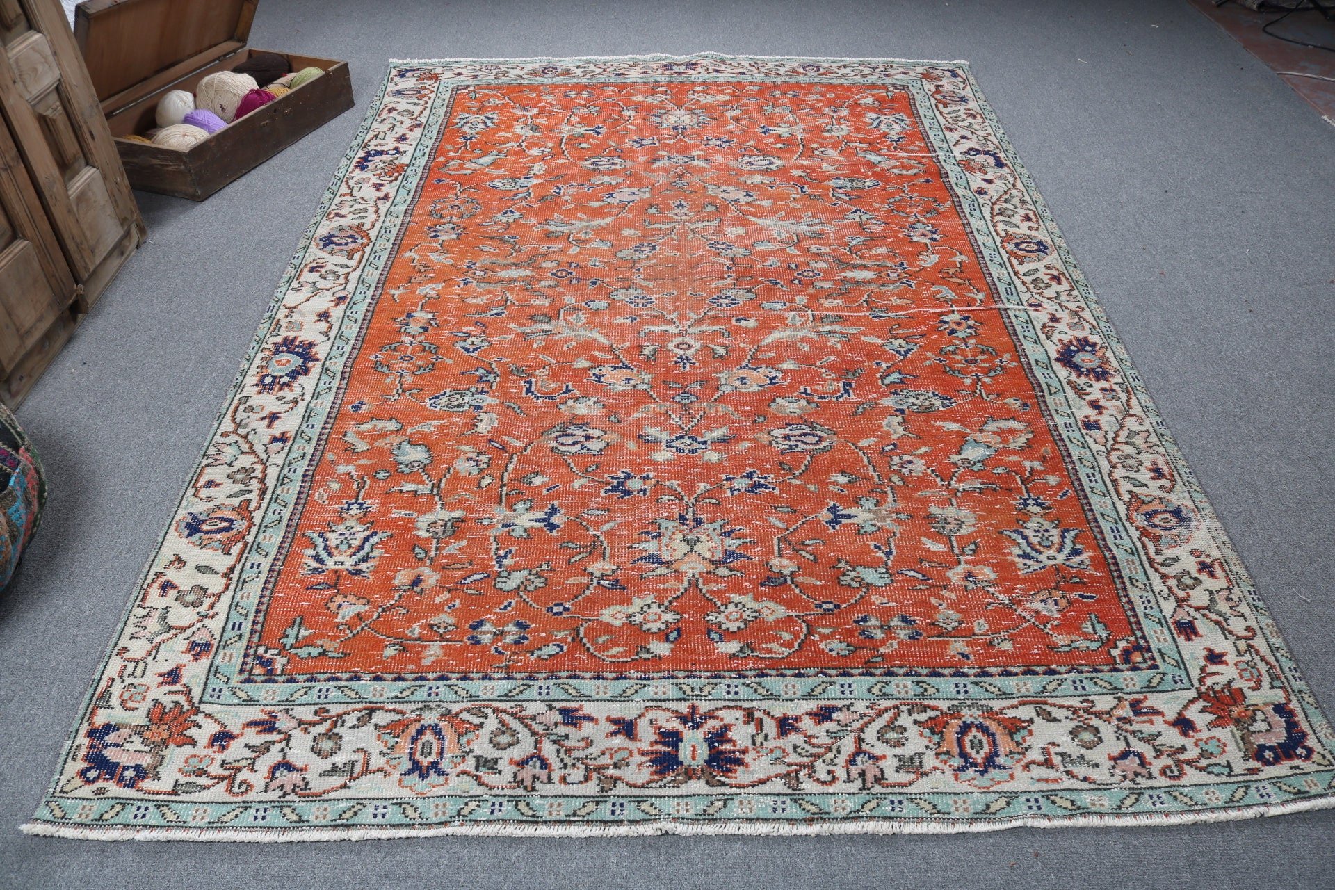 Büyük Oushak Halıları, Yemek Odası Halıları, Kırmızı Açıklama Halıları, Fas Halıları, Geometrik Halı, Vintage Halılar, Türk Halısı, 6,3x9,7 ft Büyük Halı