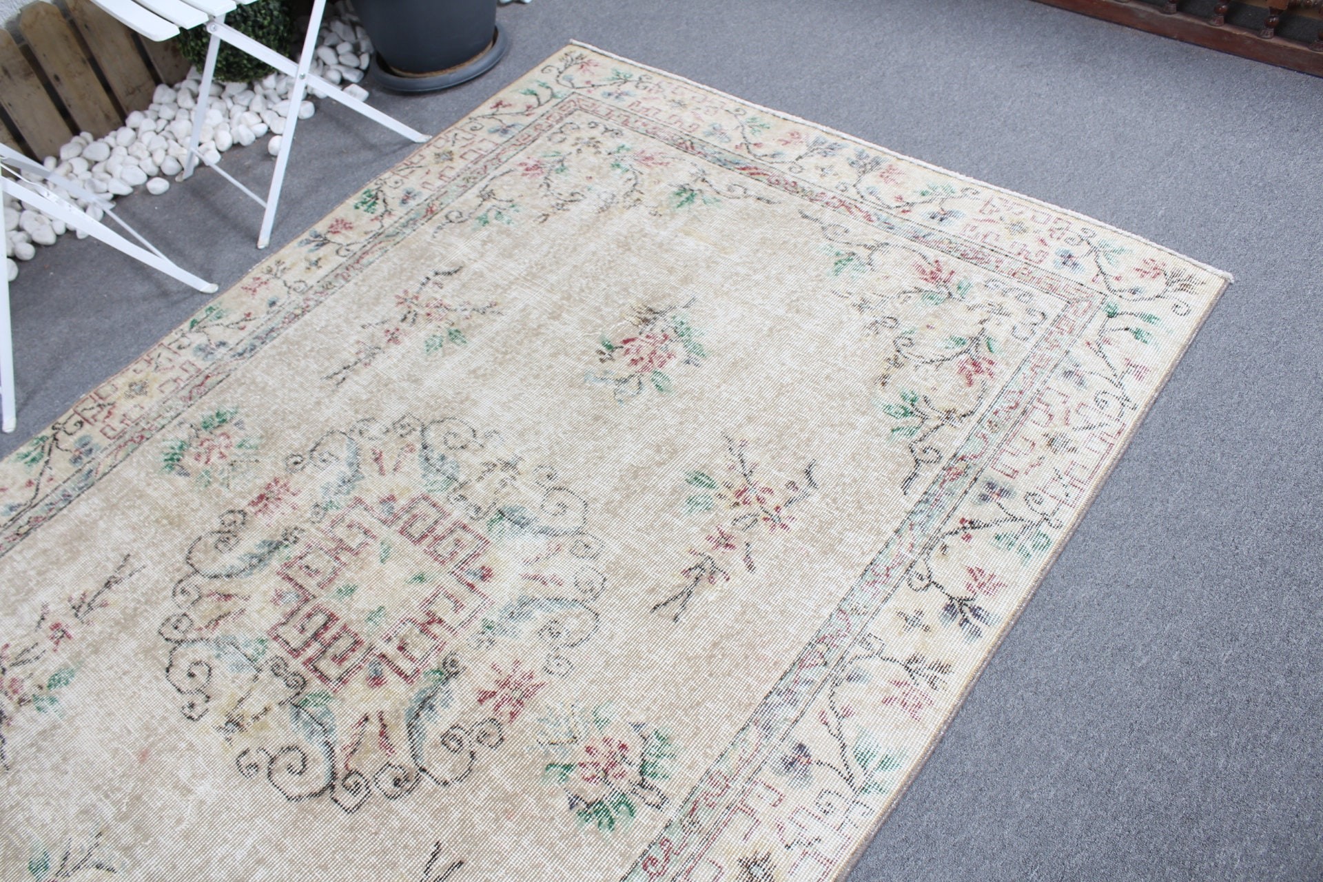 Cool Rug, Beige Antique Rug, Vintage Rugs, Turkish Rug, Eclectic Rugs, Wool Rugs, Living Room Rug, Dining Room Rugs, 5x8.1 ft Large Rug