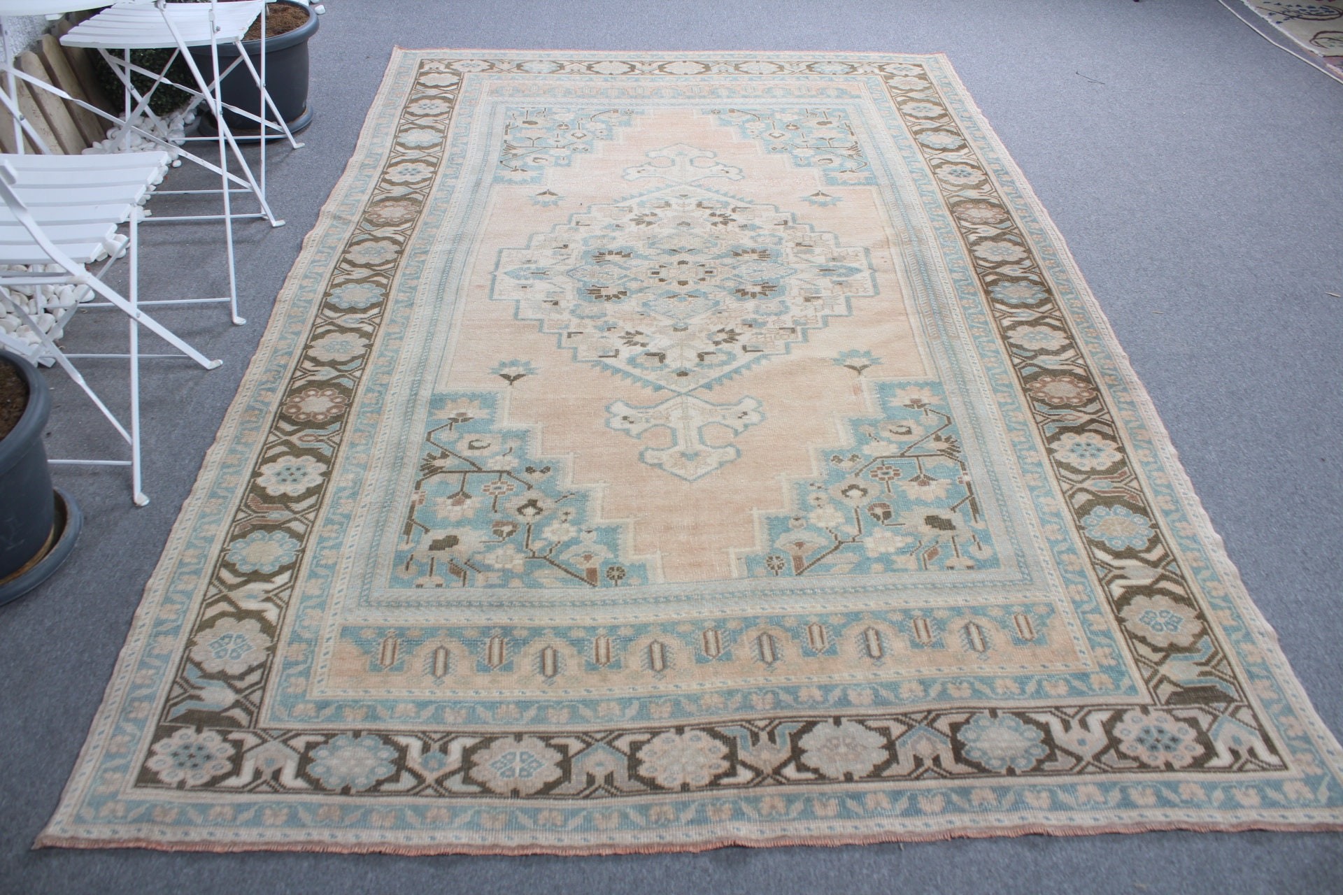 Oturma Odası Halısı, Oryantal Halı, 6.1x9.4 ft Büyük Halı, Yemek Odası Halısı, Yün Halılar, Hindi Halısı, Türk Halısı, Vintage Halı, Turuncu Yün Halı