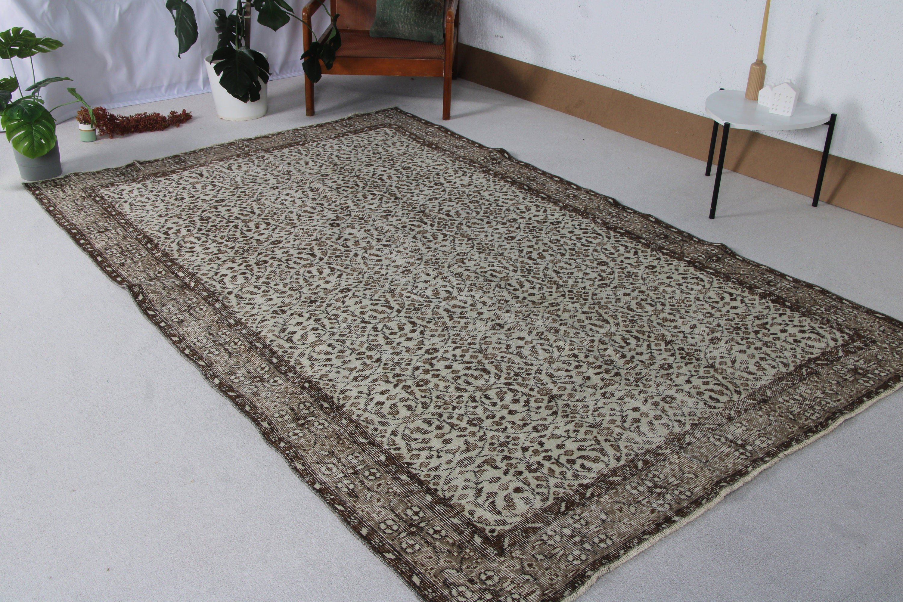 Büyük Yün Halı Halıları, 5.7x9 ft Büyük Halı, Vintage Halı, Oturma Odası Halısı, Türk Halıları, Soğuk Halı, Büyük Boho Halısı, Bej Soğuk Halılar, Modern Halılar