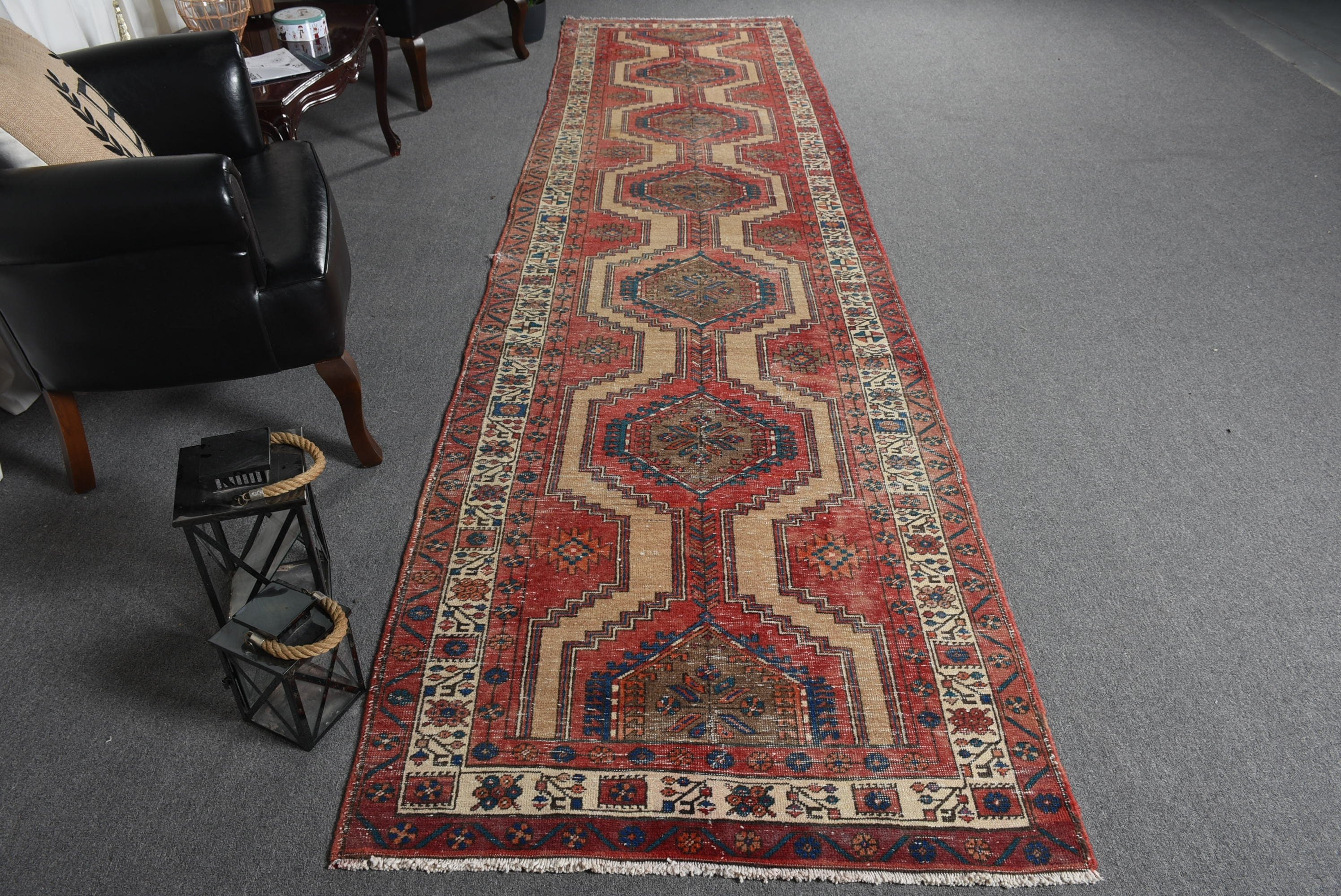 Red  3.4x13.4 ft Runner Rug, Anatolian Rug, Turkish Rugs, Hallway Rugs, Oriental Rugs, Vintage Rug, Rugs for Corridor