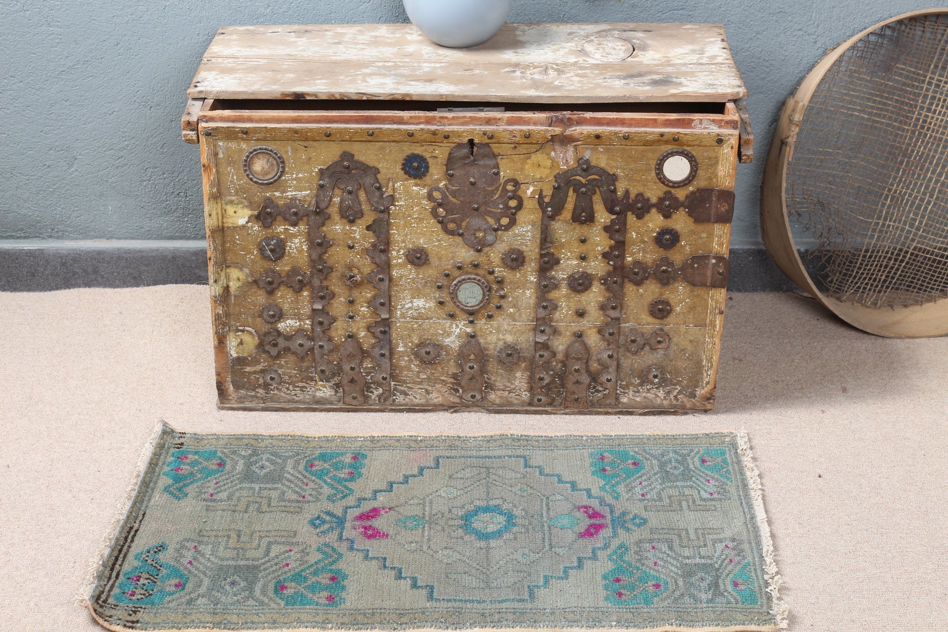 Yeşil Yatak Odası Halısı, 1.6x3 ft Küçük Halı, Vintage Halı, Türk Halısı, Mutfak Halısı, Banyo Halısı, Duvara Asılı Halılar, Sanat Halısı