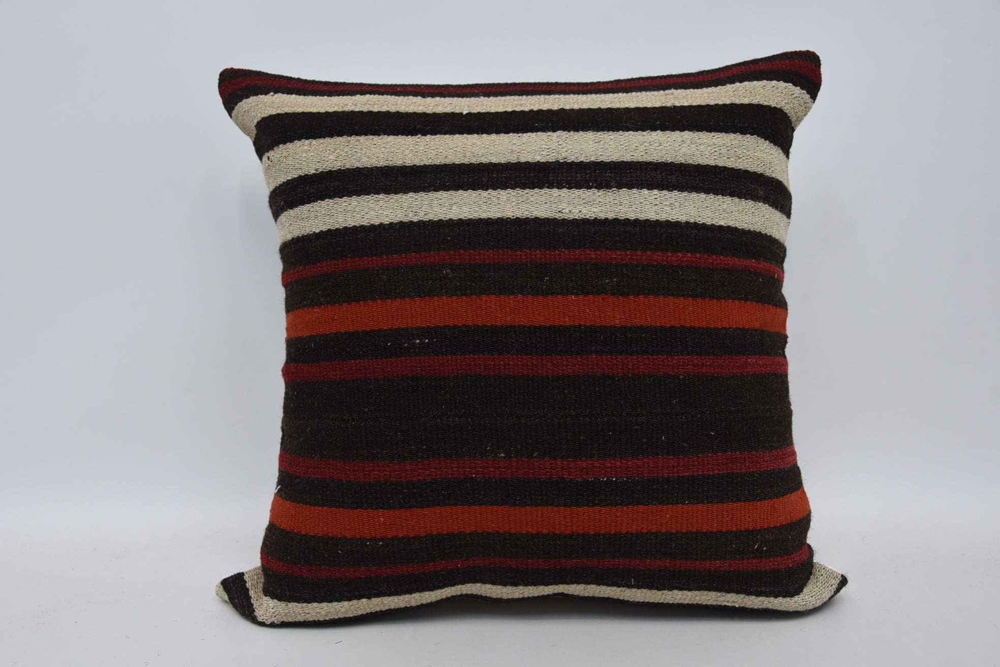 Ethnical Kilim Rug Pillow, Kilim Pillow, Ikat Pillow, Nomadic Cushion Cover, Throw Kilim Pillow, 18"x18" Brown Pillow Cover
