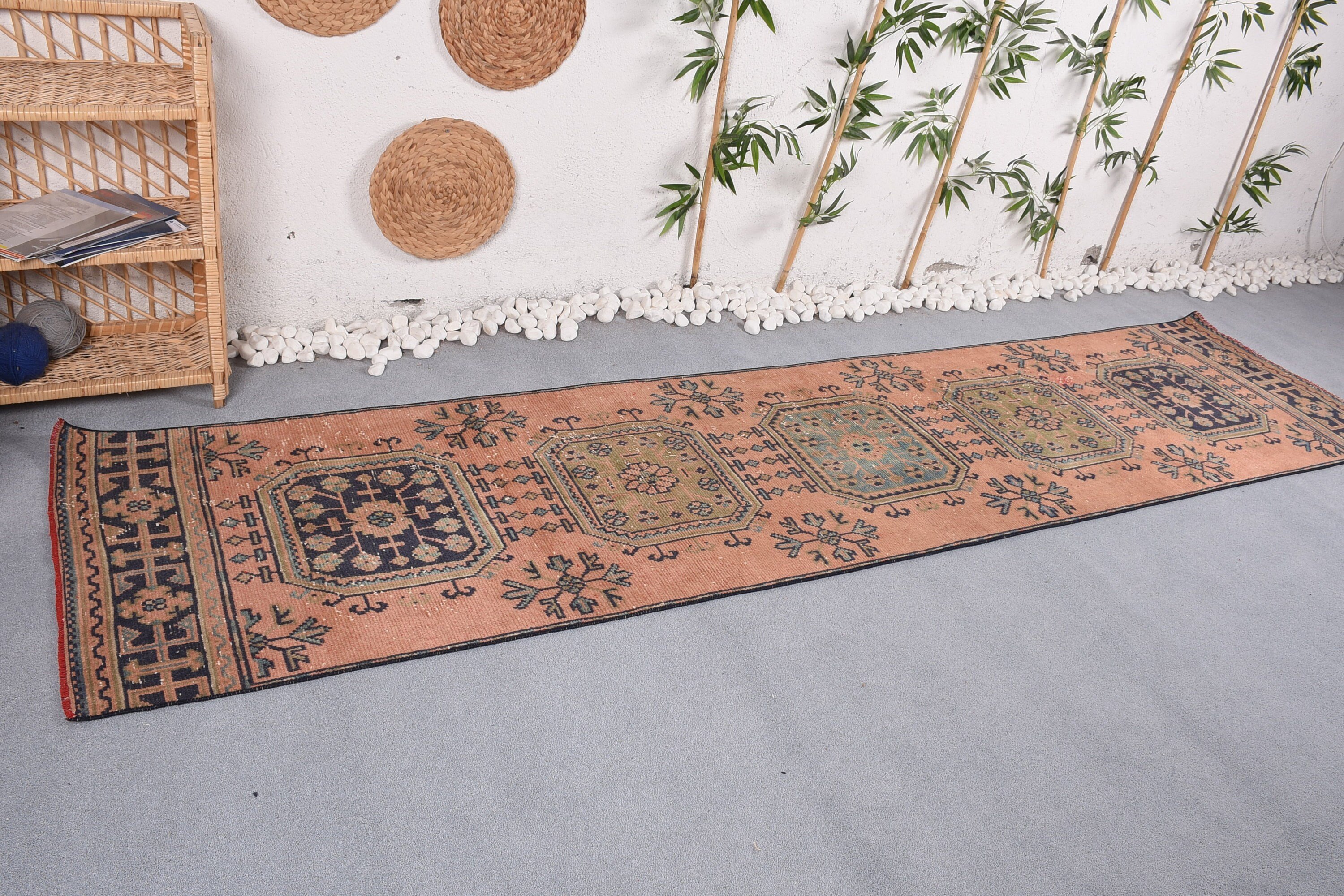 Vintage Rugs, Wool Rug, Pink Oriental Rug, Stair Rug, Kitchen Rug, 2.7x11.5 ft Runner Rug, Bedroom Rug, Turkish Rug, Rugs for Stair