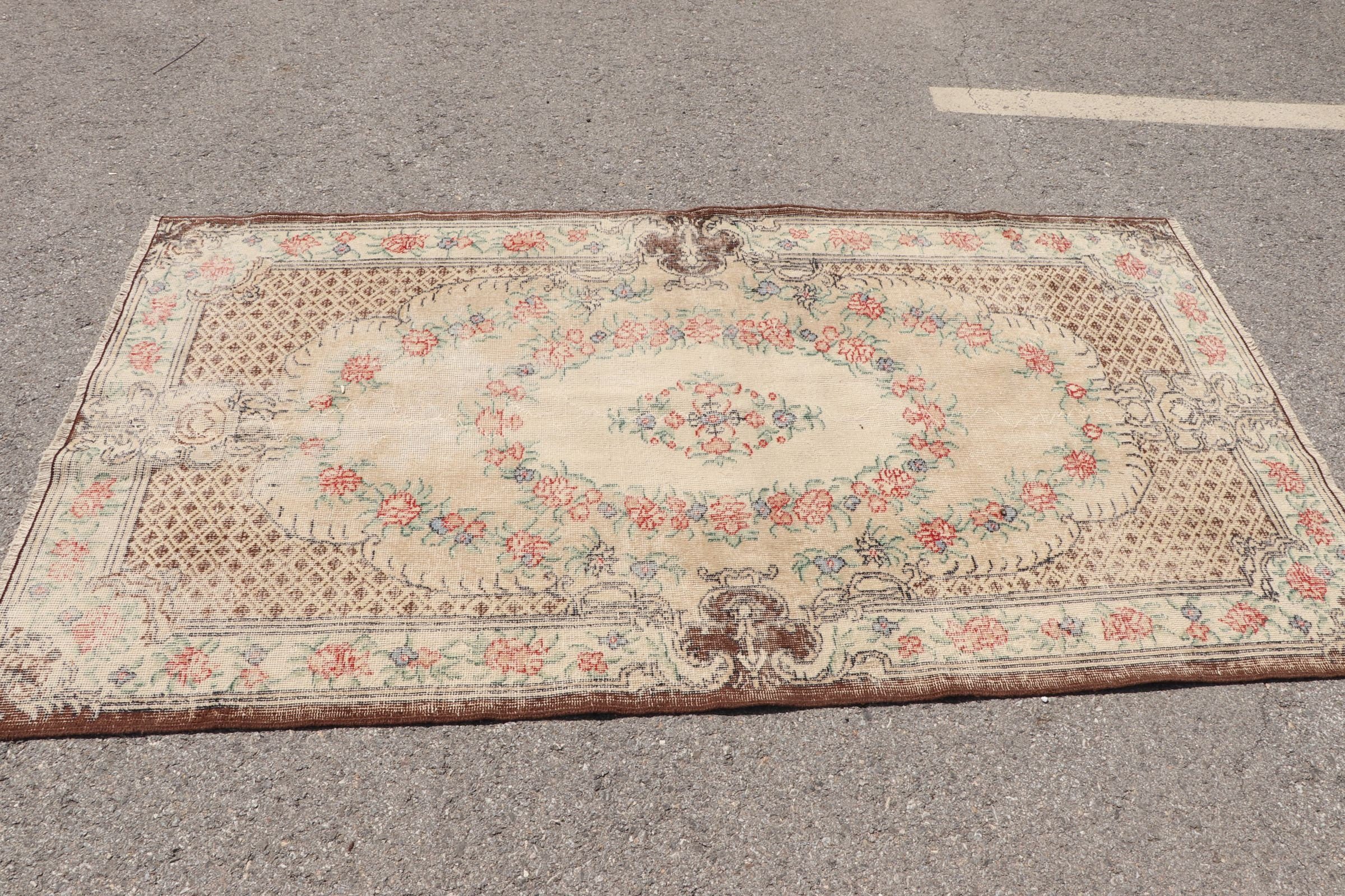 Kahverengi Yün Halılar, 4x7,4 ft Alan Halısı, Vintage Halı, Soğuk Halılar, Antika Halı, Türk Halısı, Yer Halıları, Alan Halıları, İç Mekan Halısı, Kabile Halısı