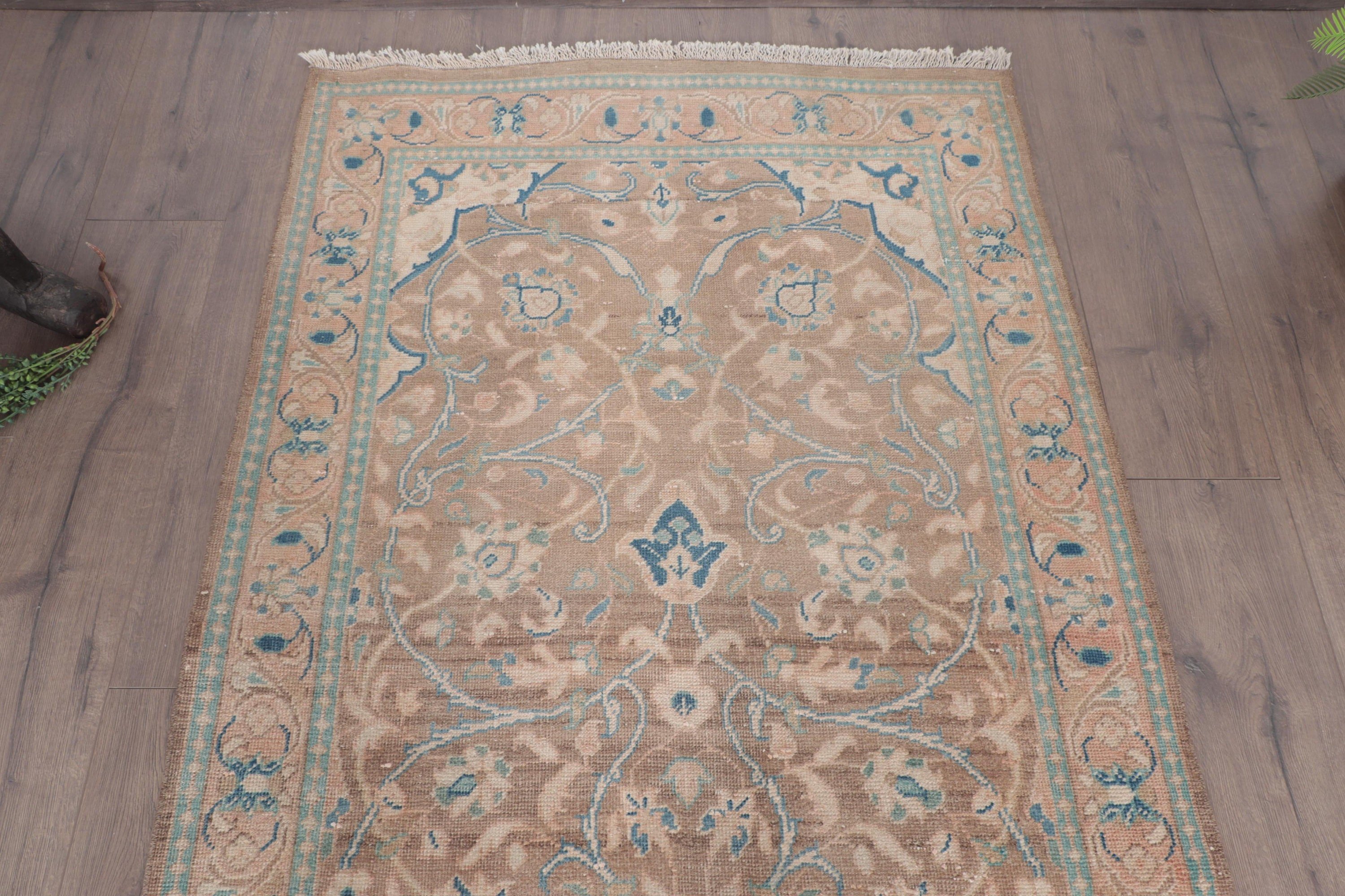 Beni Ourain Runner Halıları, Türk Halısı, Vintage Halı, Yün Halı, Merdiven Halıları, Bej Oushak Halıları, 3.4x10.1 ft Runner Halısı, Anadolu Halıları